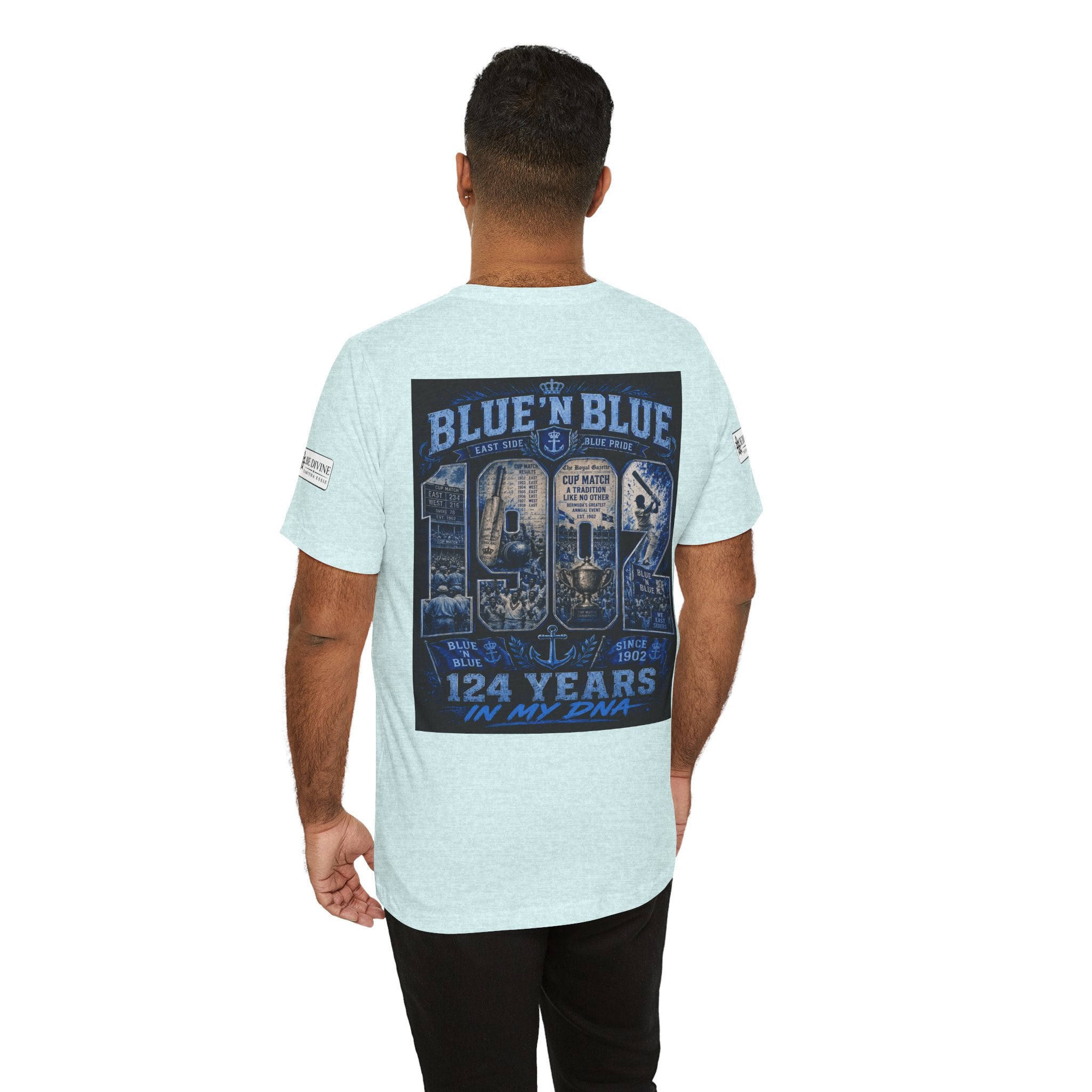 BE DIVINE™ Blue 'N Blue Cricket Greats Heritage Tee – Front & Back Collector Edition