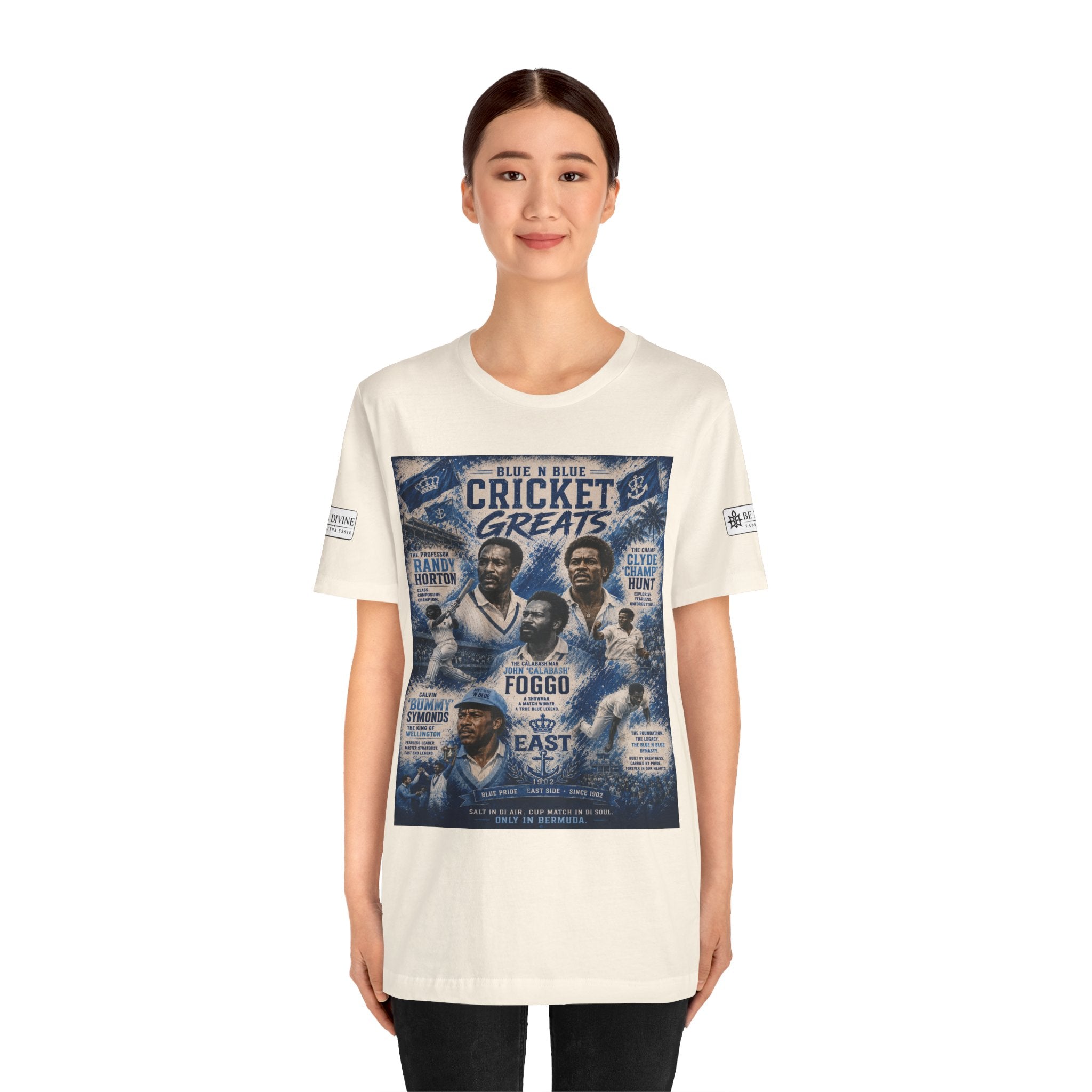 BE DIVINE™ Blue 'N Blue Cricket Greats Heritage Tee – Front & Back Collector Edition