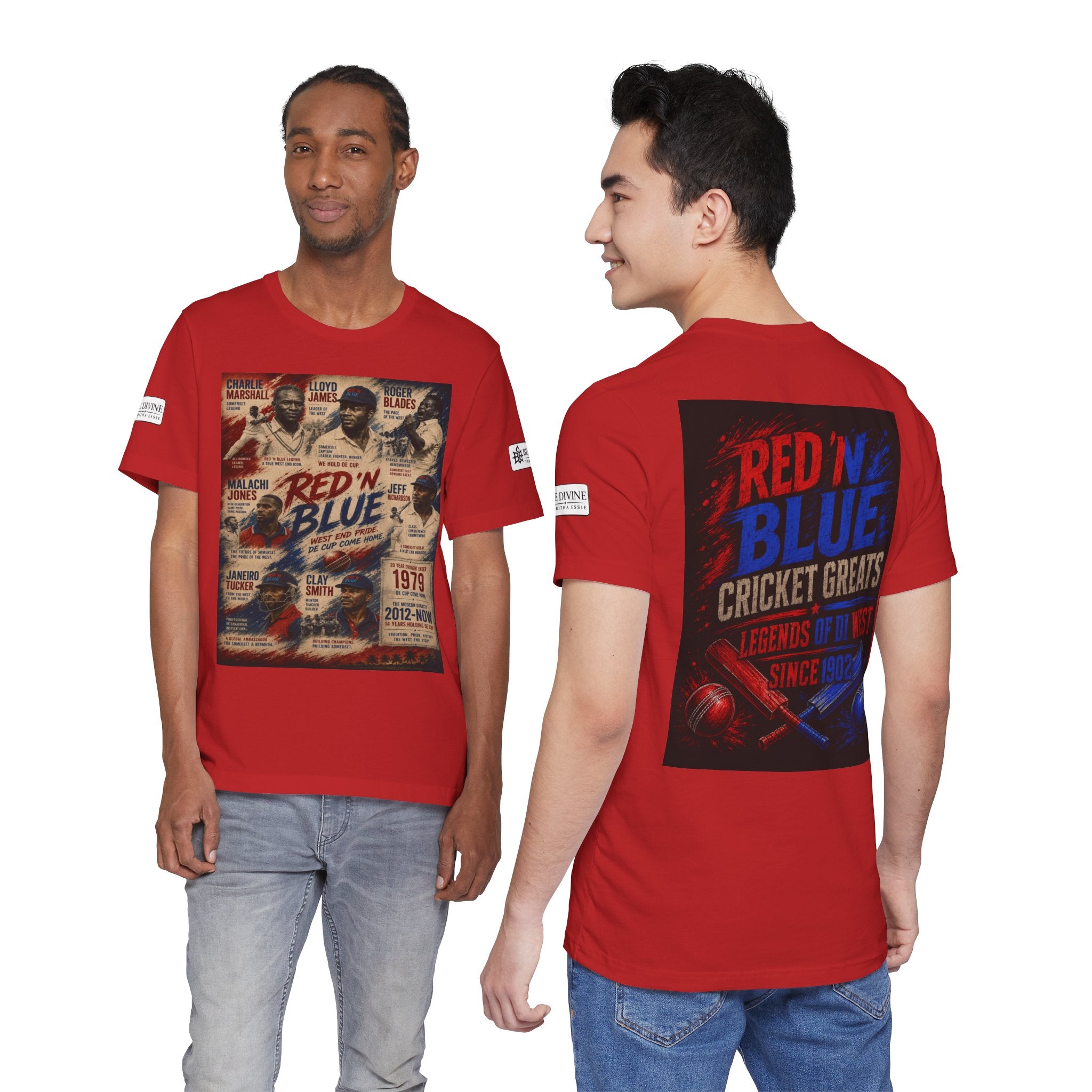 BE DIVINE™ Red ’N Blue Cricket Greats Tee