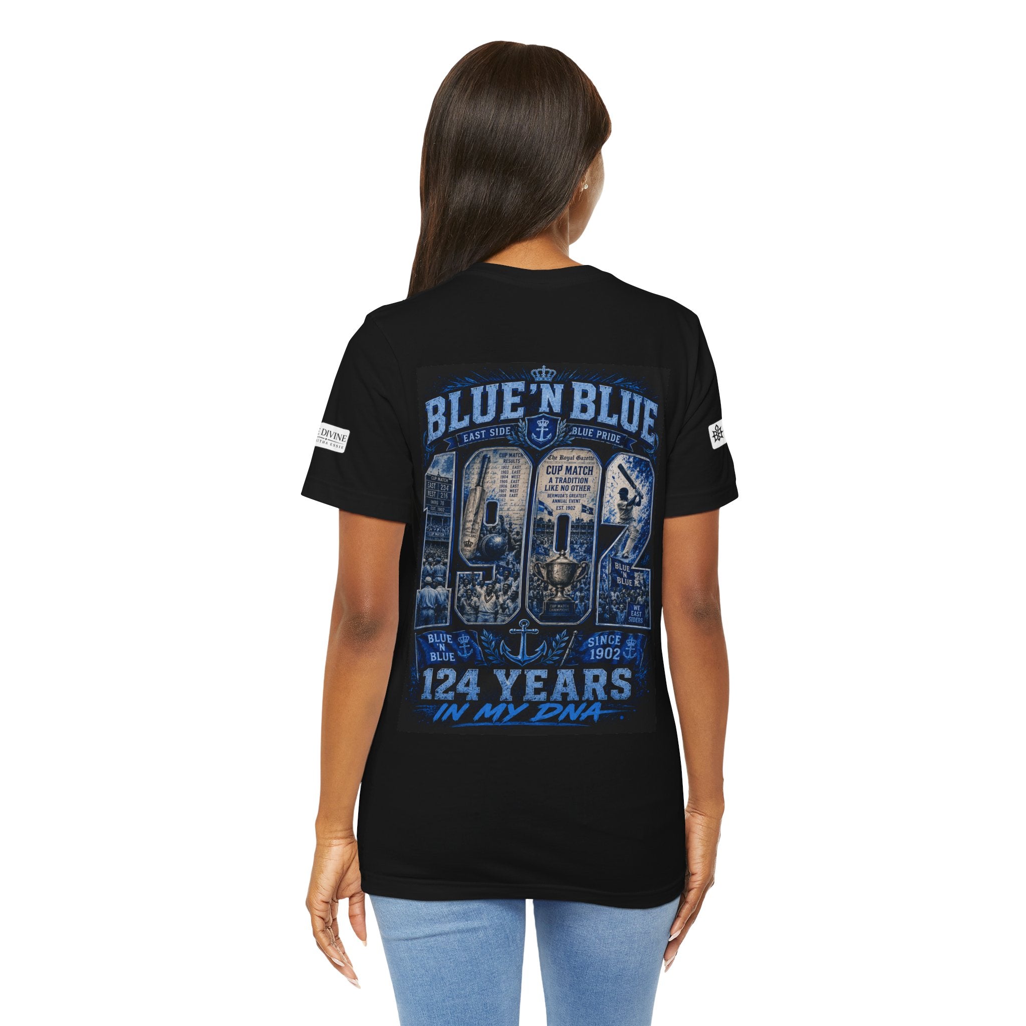 BE DIVINE™ Blue 'N Blue Cricket Greats Heritage Tee – Front & Back Collector Edition