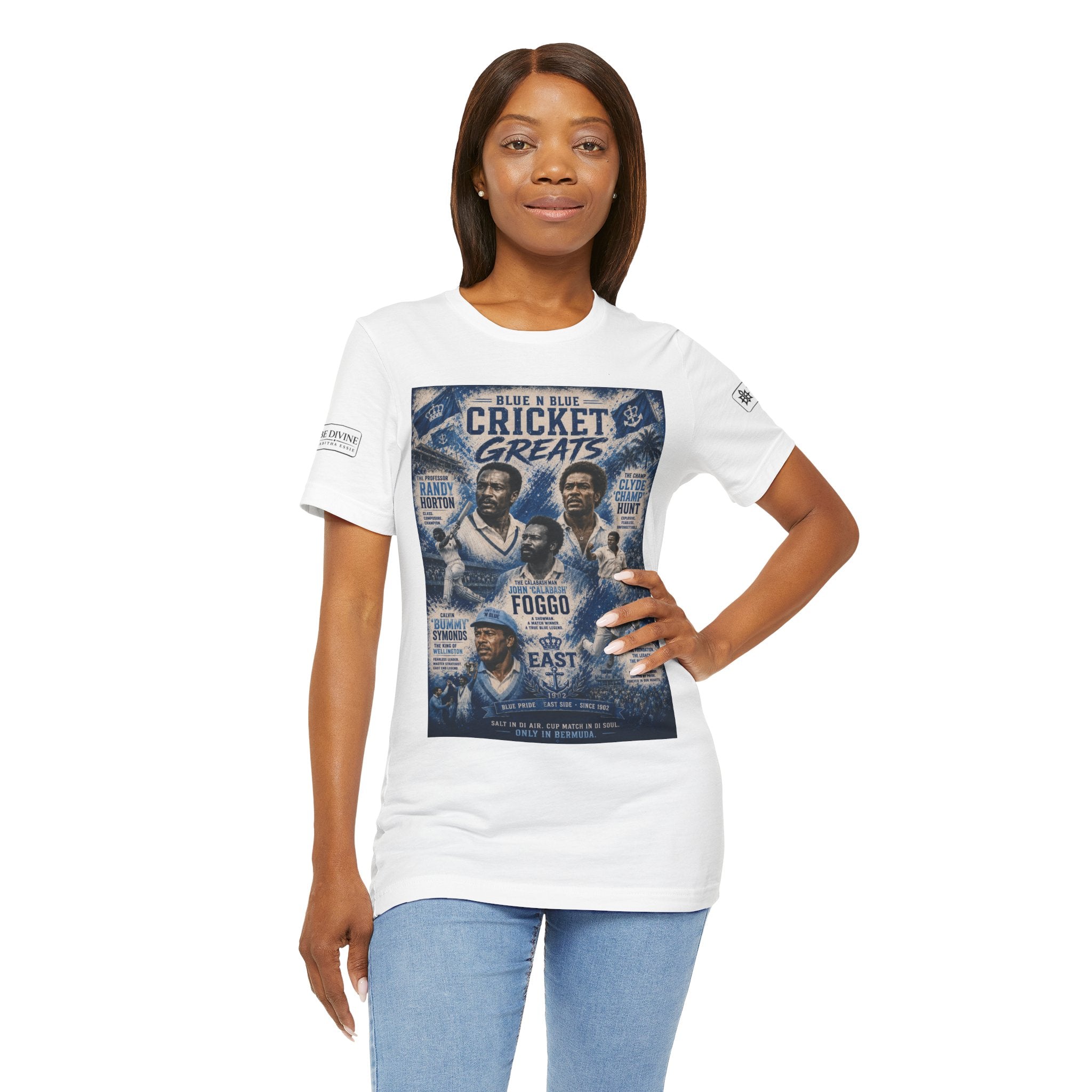 BE DIVINE™ Blue 'N Blue Cricket Greats Heritage Tee – Front & Back Collector Edition