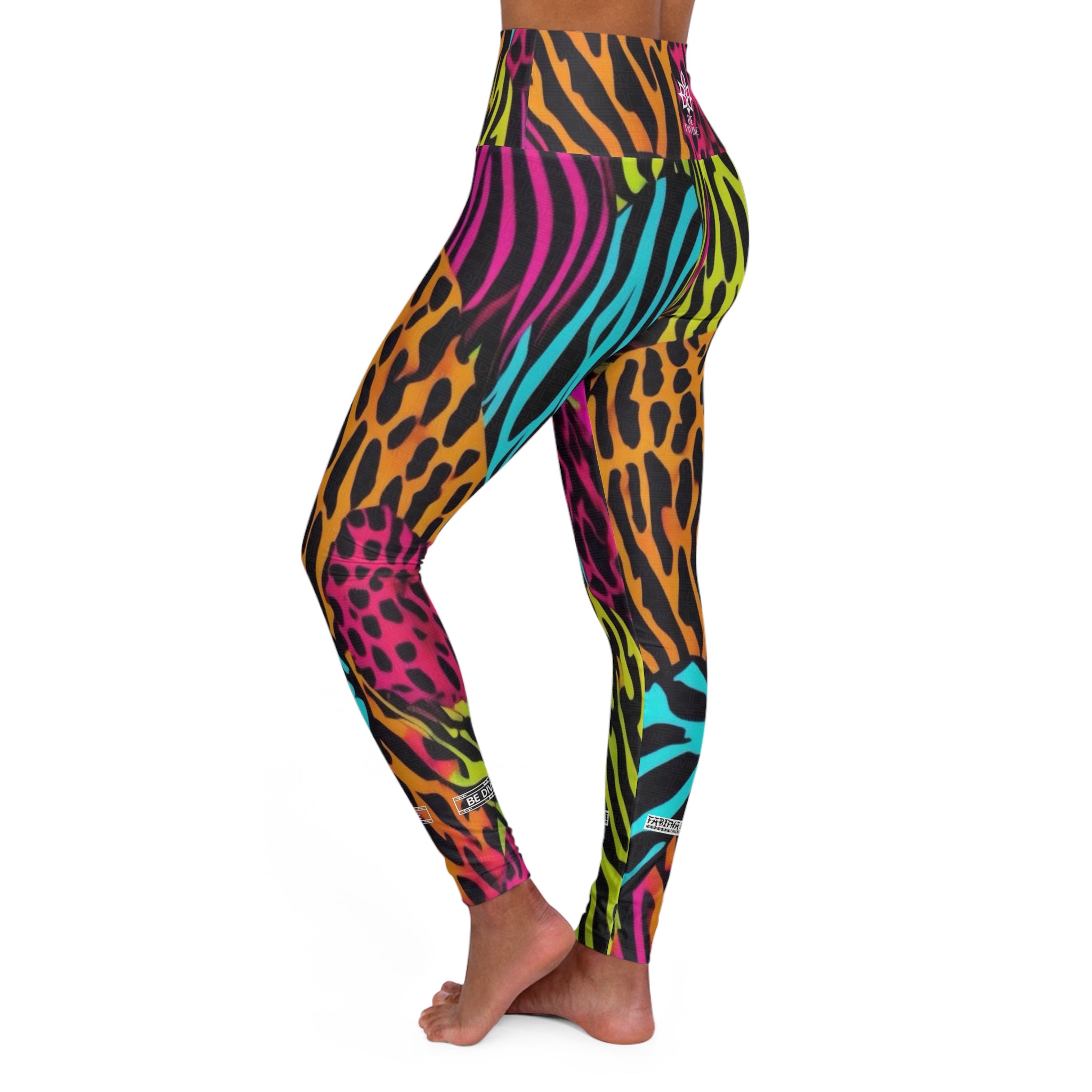 BE DIVINE™ Neon Jungle High-Waisted Yoga Leggings - Bold Animal Patchwork | Sculpting Athleisure Wear by Tabitha Essie