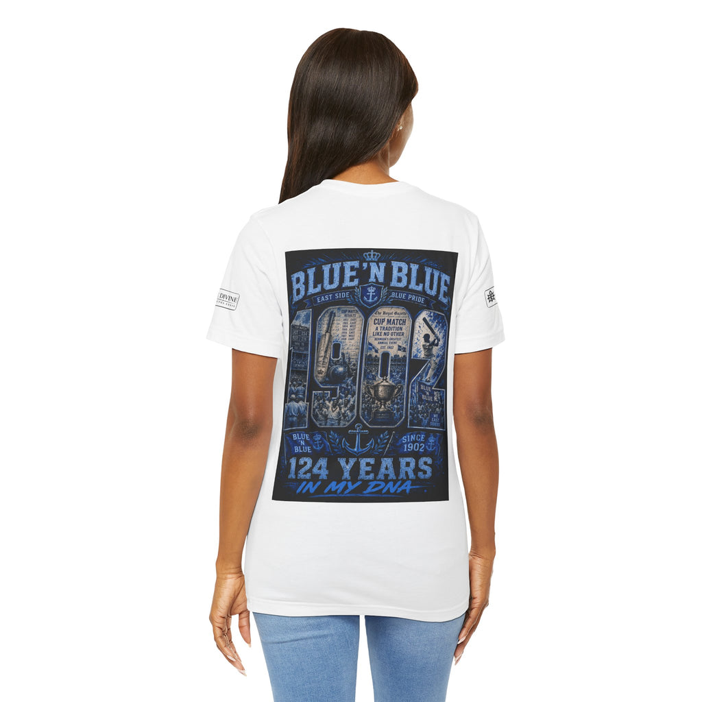 BE DIVINE™ Blue 'N Blue Cricket Greats Heritage Tee – Front & Back Collector Edition