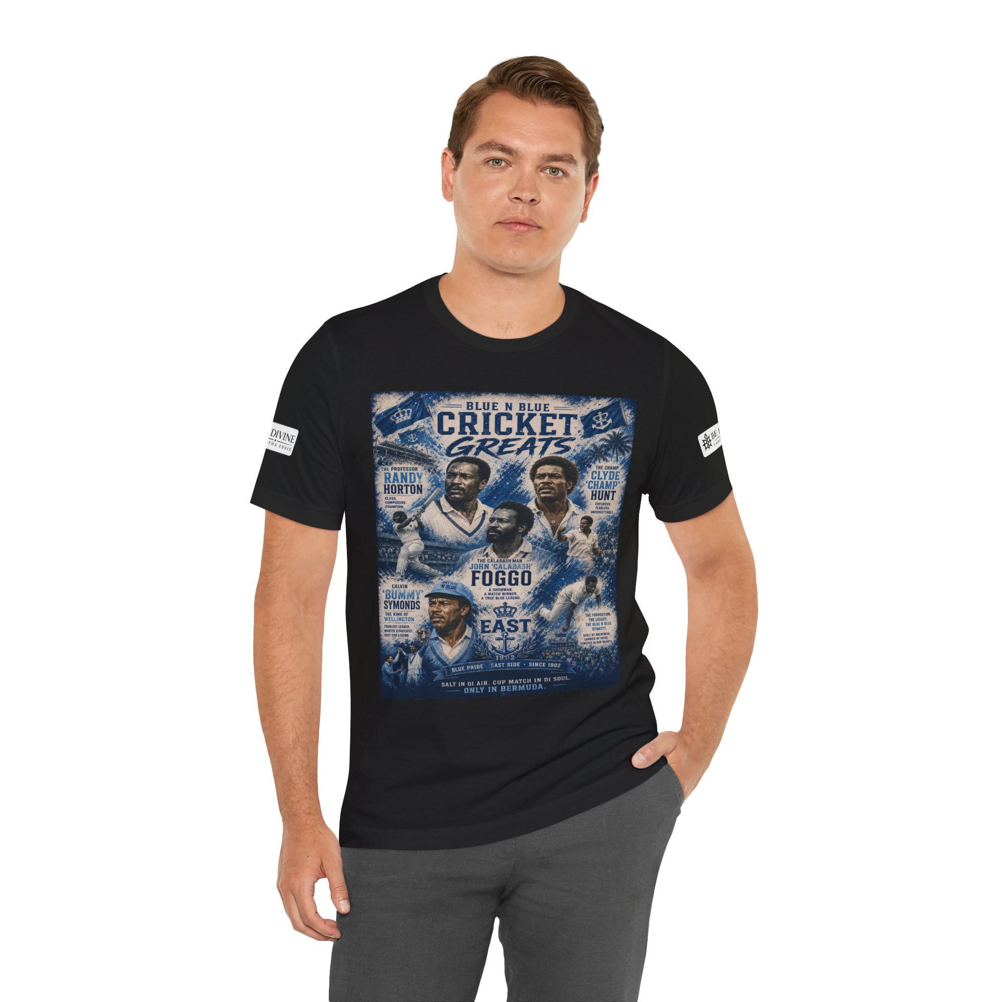 BE DIVINE™ Blue 'N Blue Cricket Greats Heritage Tee – Front & Back Collector Edition
