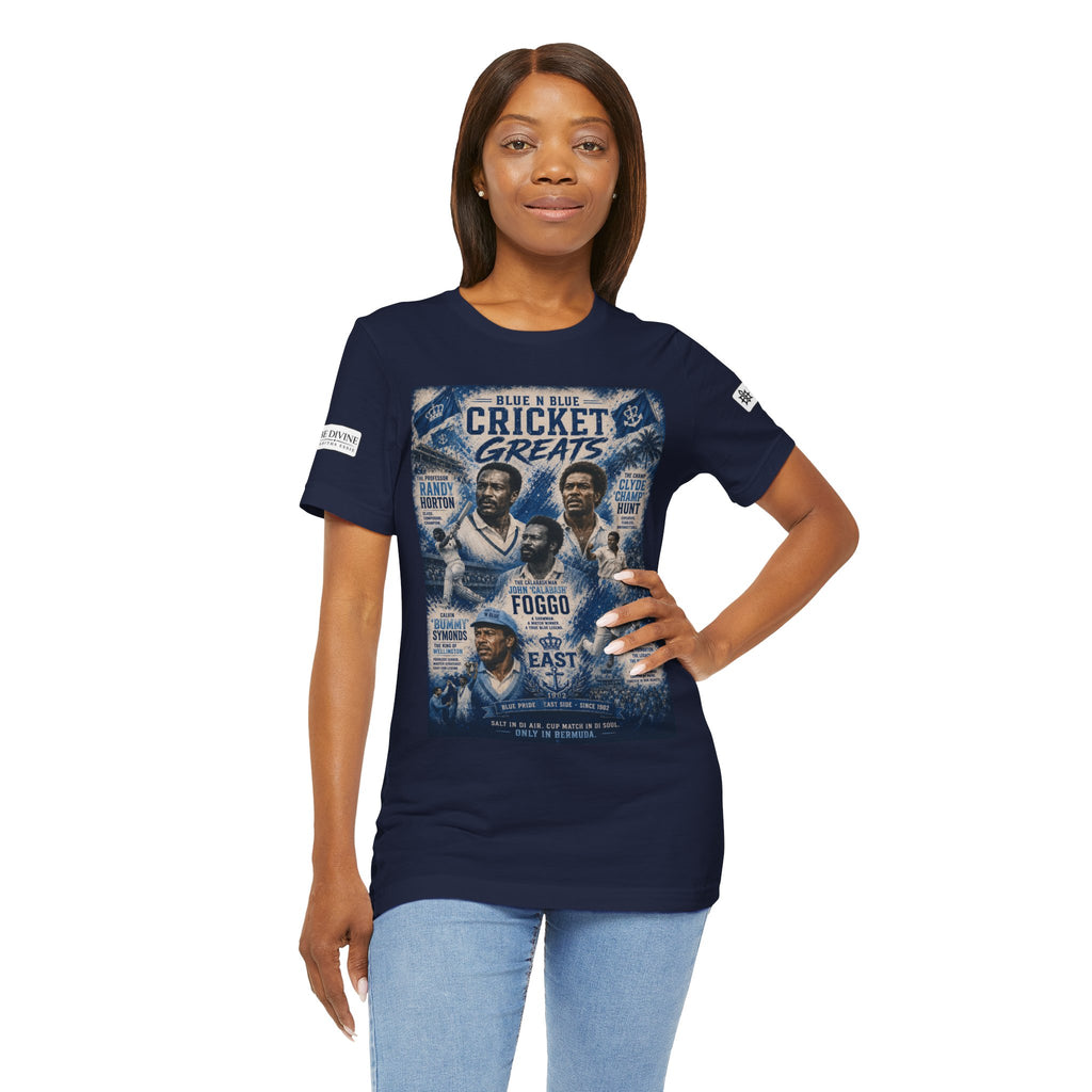 BE DIVINE™ Blue 'N Blue Cricket Greats Heritage Tee – Front & Back Collector Edition