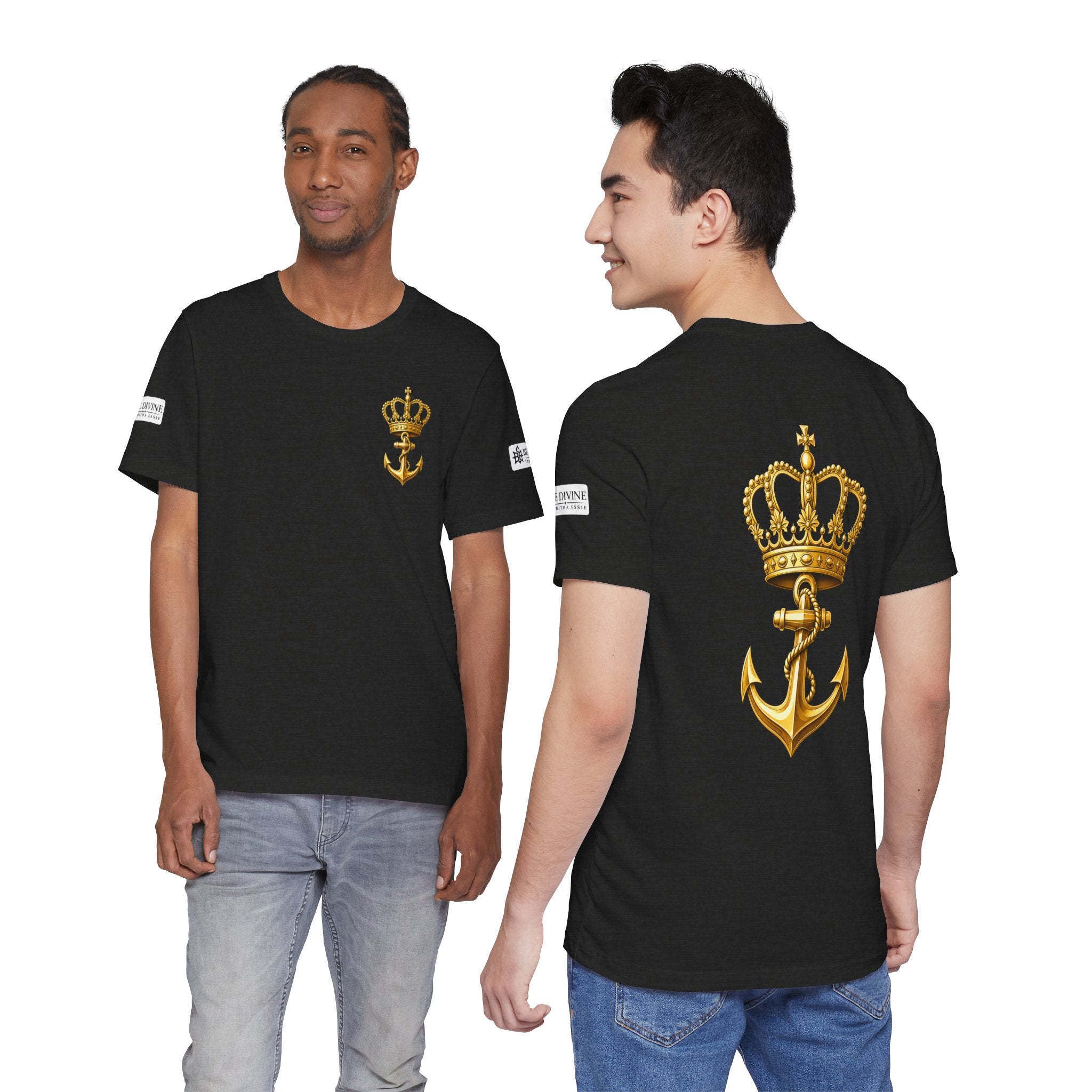 BE DIVINE™ Premium Minimal Crown 'N Anchor Tee – Black & Gold Edition