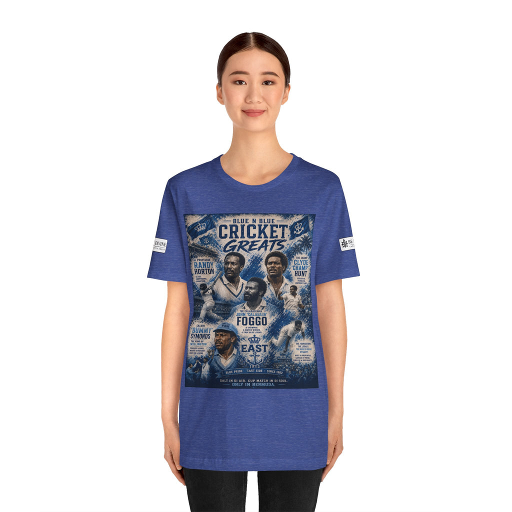 BE DIVINE™ Blue 'N Blue Cricket Greats Heritage Tee – Front & Back Collector Edition