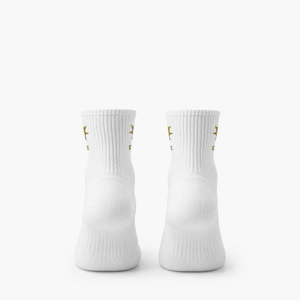 BE DIVINE™ Heritage Embroidered Crew Socks | Premium Gold Designer Socks by Tabitha Essie