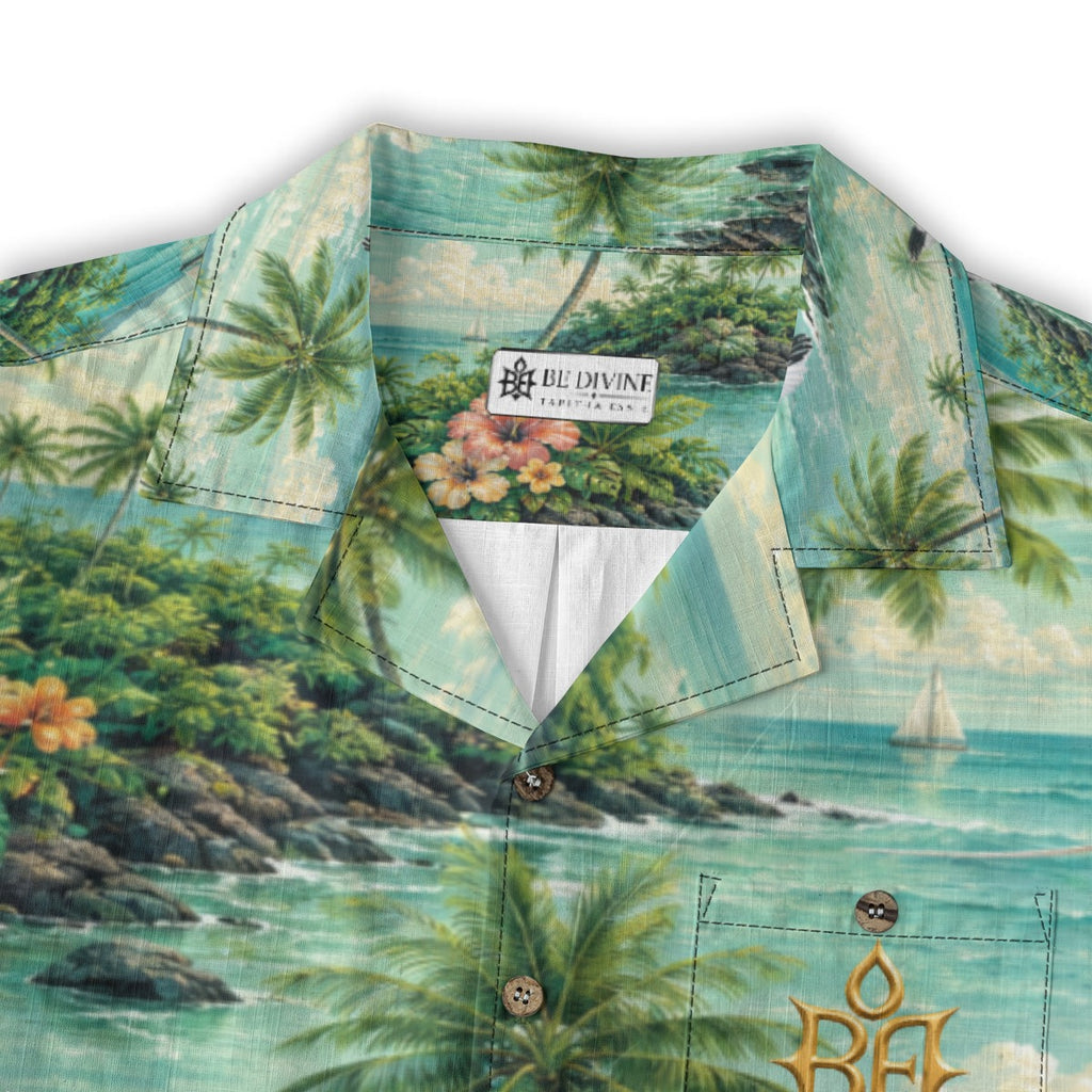 BE DIVINE Bermuda Tropical Longtail Paradise Cotton Hawaiian Shirt
