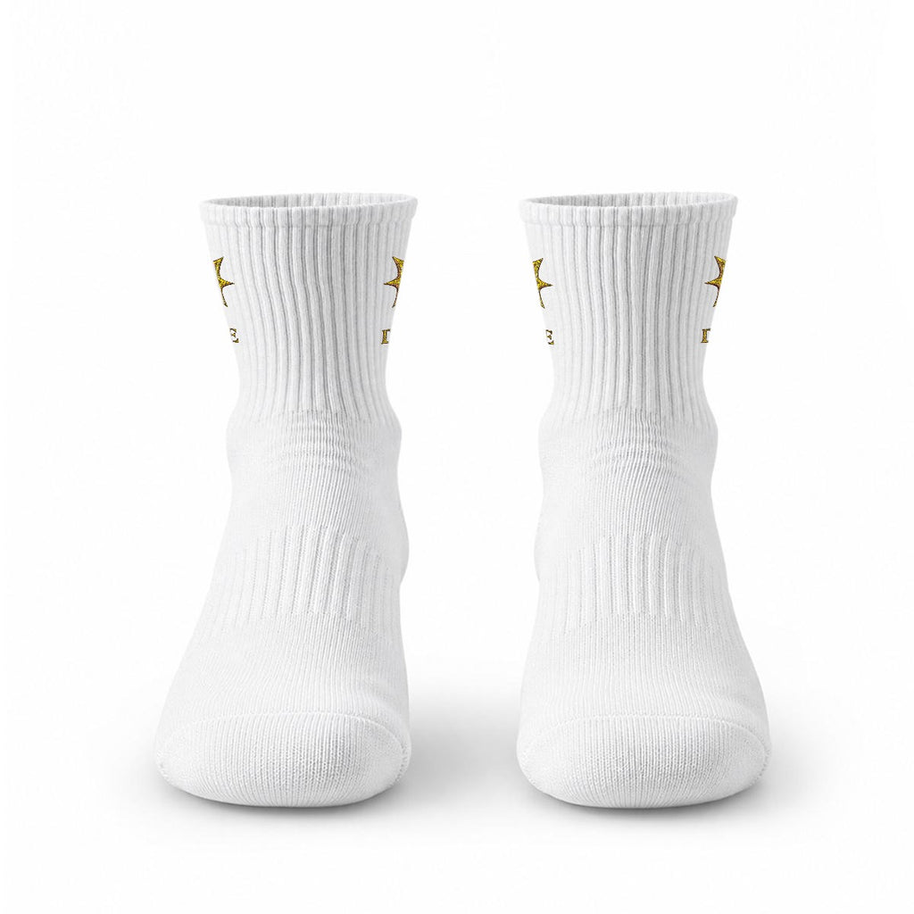 BE DIVINE™ Heritage Embroidered Crew Socks | Premium Gold Designer Socks by Tabitha Essie