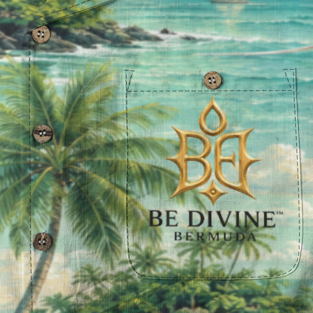 BE DIVINE Bermuda Tropical Longtail Paradise Cotton Hawaiian Shirt