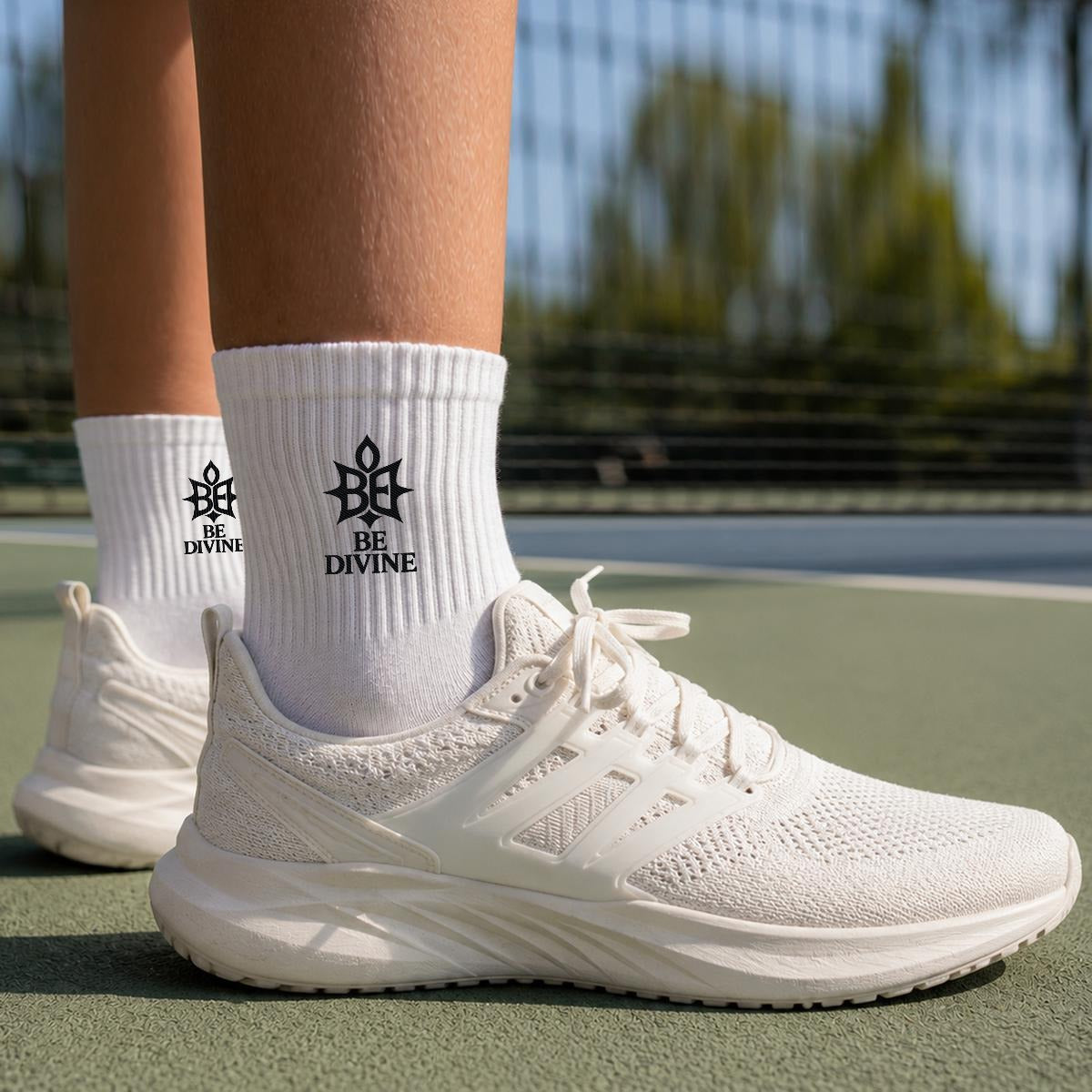 BE DIVINE™ Signature Embroidered Crew Socks | Premium Designer Cotton Socks by Tabitha Essie