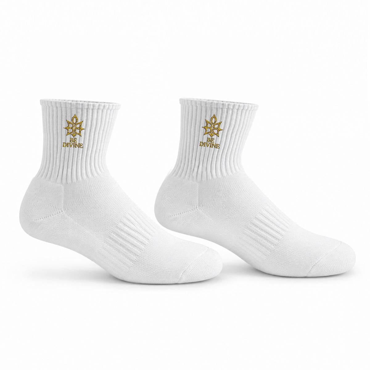 BE DIVINE™ Heritage Embroidered Crew Socks | Premium Gold Designer Socks by Tabitha Essie