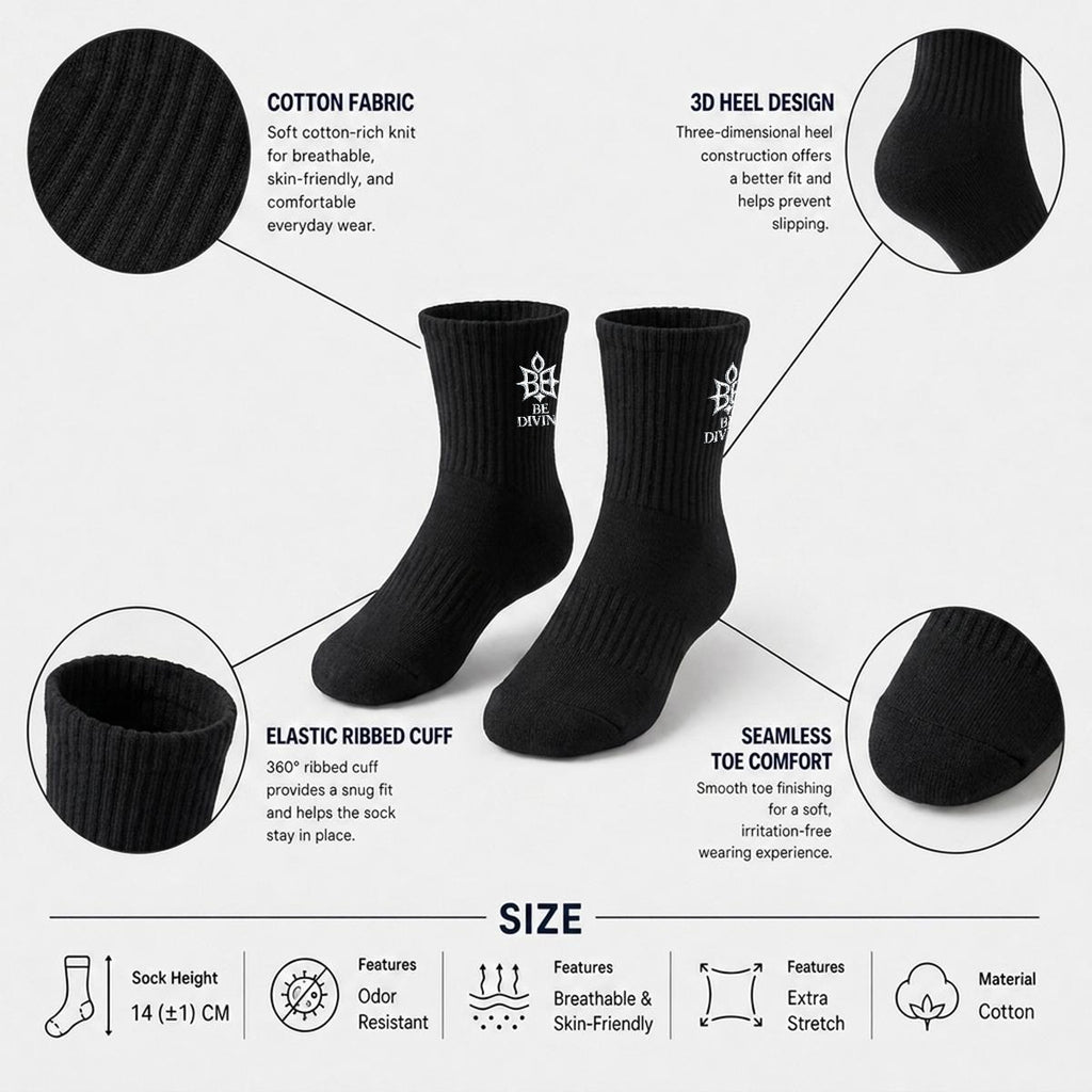 BE DIVINE™ Signature Embroidered Crew Socks – Black | Premium Designer Socks by Tabitha Essie