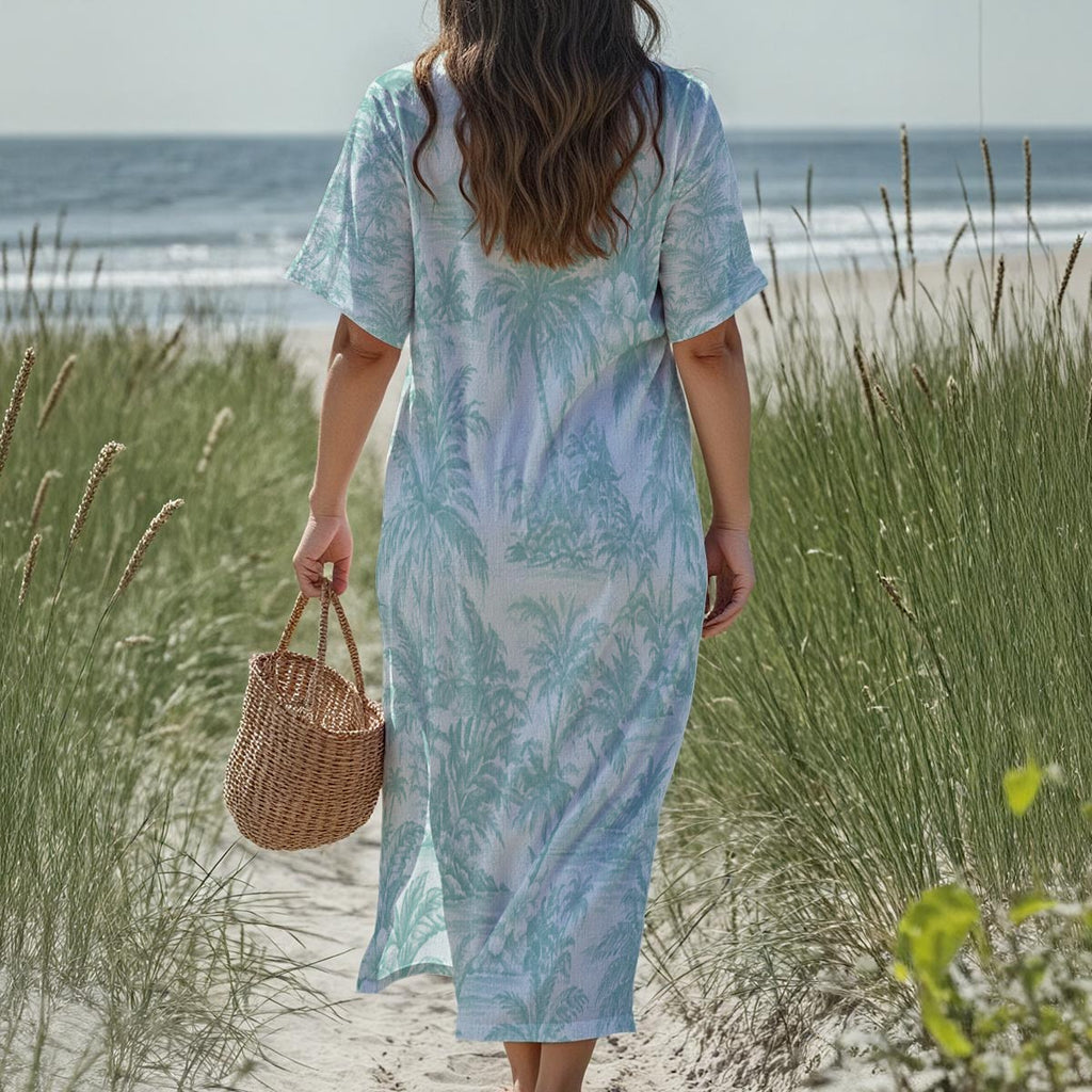 BE DIVINE™ Bermuda Tropical Toile V-Neck Resort Dress