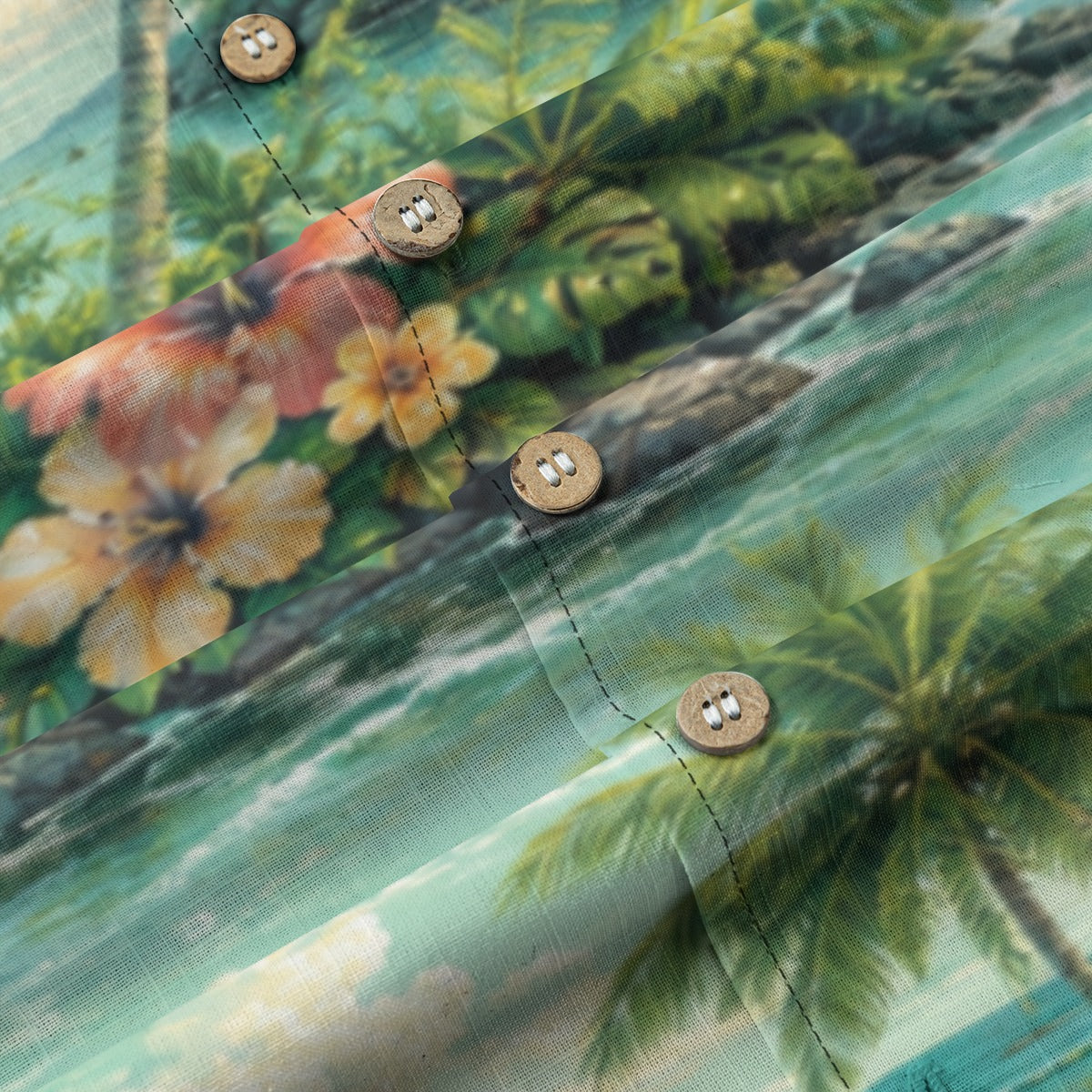 BE DIVINE Bermuda Tropical Longtail Paradise Cotton Hawaiian Shirt