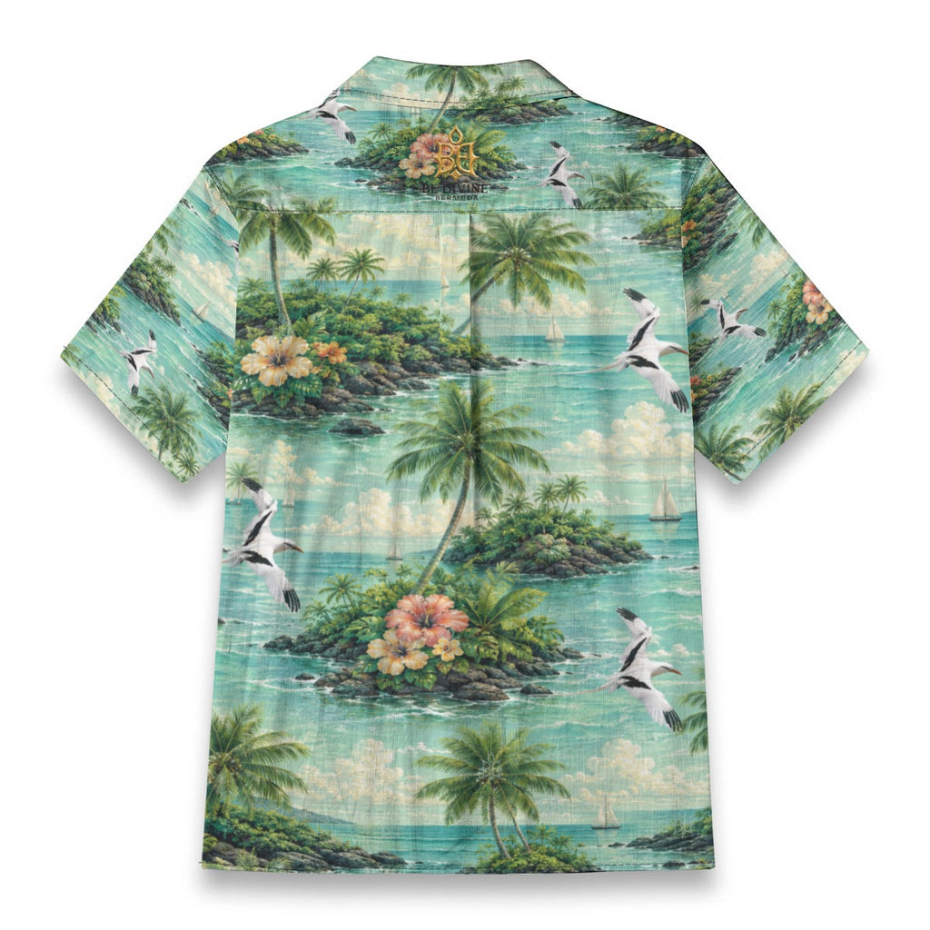 BE DIVINE Bermuda Tropical Longtail Paradise Cotton Hawaiian Shirt