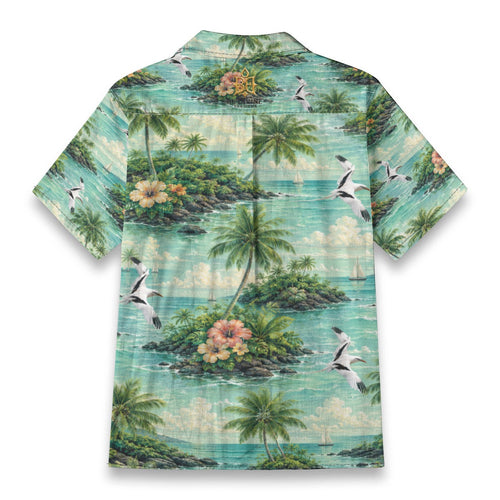 BE DIVINE Bermuda Tropical Longtail Paradise Cotton Hawaiian Shirt