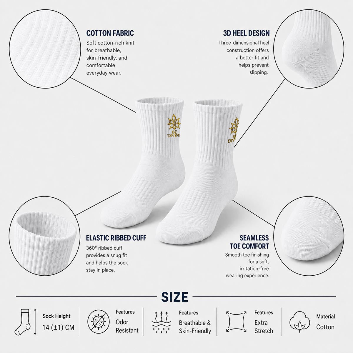 BE DIVINE™ Heritage Embroidered Crew Socks | Premium Gold Designer Socks by Tabitha Essie