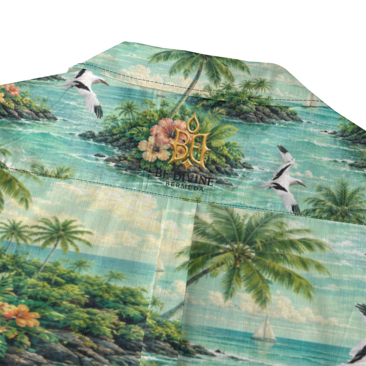 BE DIVINE Bermuda Tropical Longtail Paradise Cotton Hawaiian Shirt