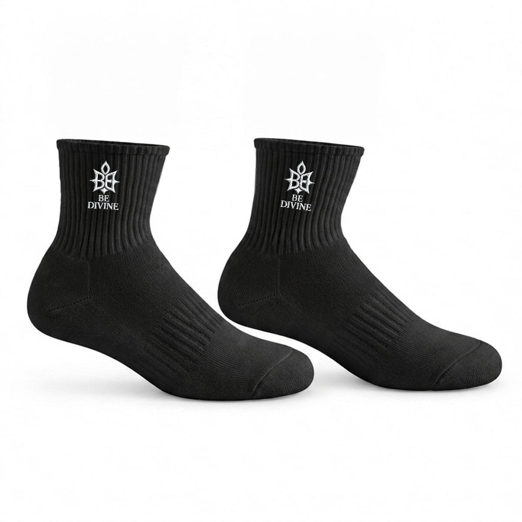 BE DIVINE™ Signature Embroidered Crew Socks – Black | Premium Designer Socks by Tabitha Essie