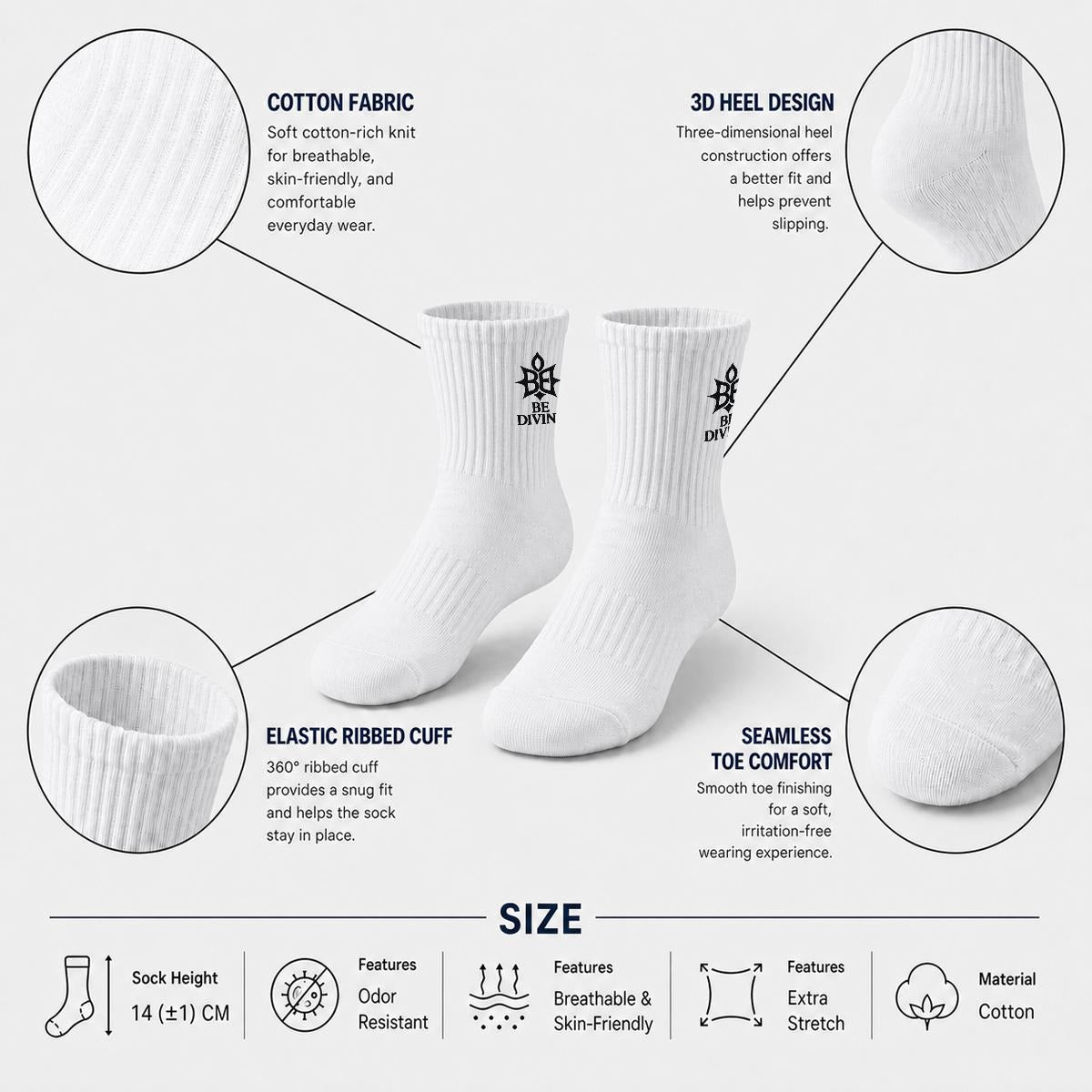 BE DIVINE™ Signature Embroidered Crew Socks | Premium Designer Cotton Socks by Tabitha Essie