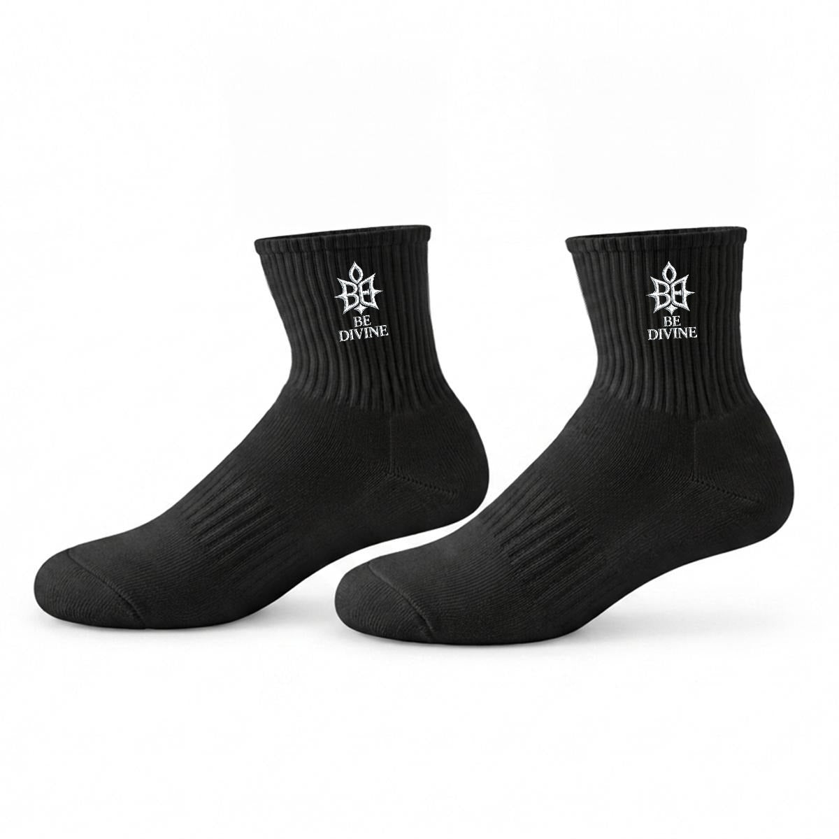 BE DIVINE™ Signature Embroidered Crew Socks – Black | Premium Designer Socks by Tabitha Essie