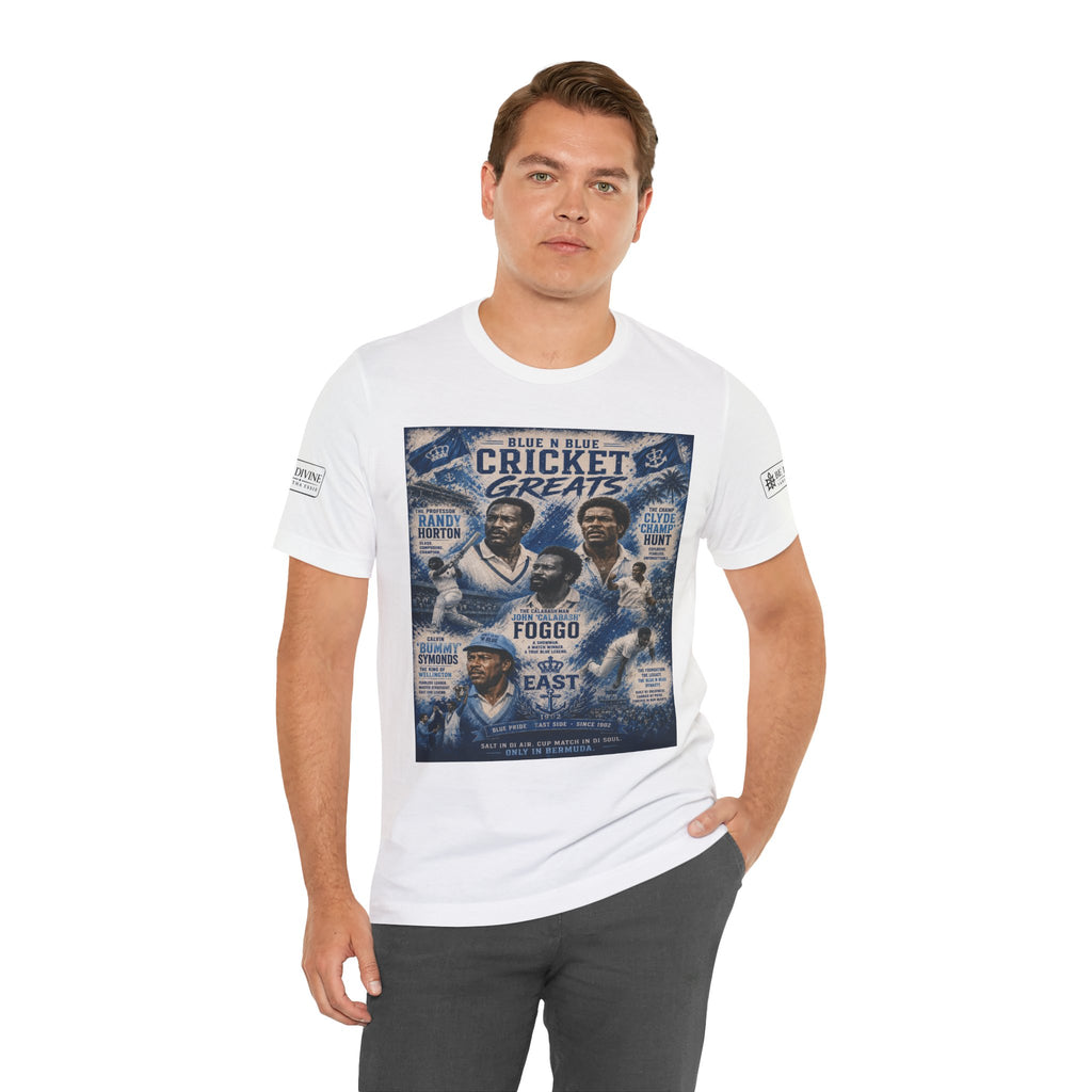 BE DIVINE™ Blue 'N Blue Cricket Greats Heritage Tee – Front & Back Collector Edition