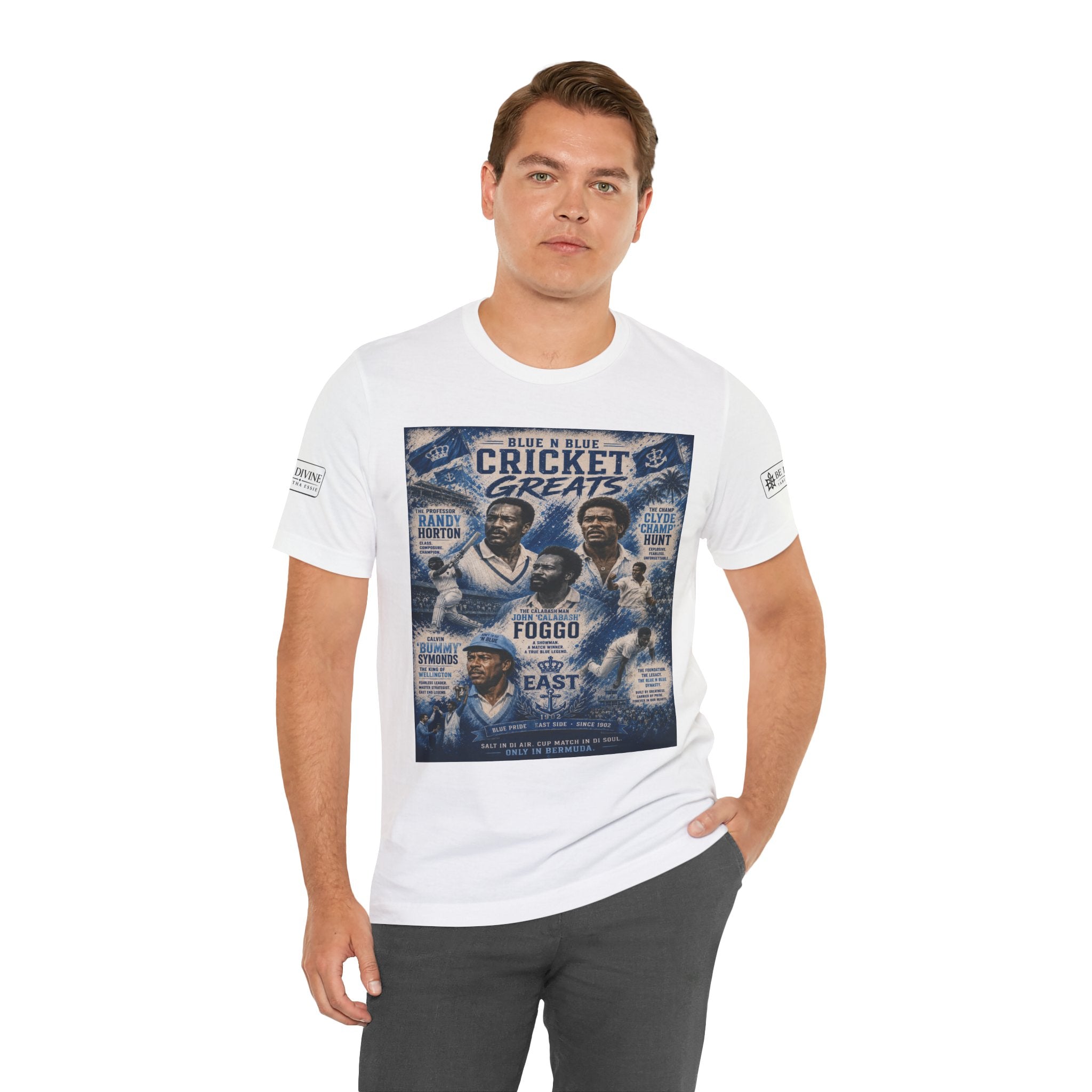 BE DIVINE™ Blue 'N Blue Cricket Greats Heritage Tee – Front & Back Collector Edition
