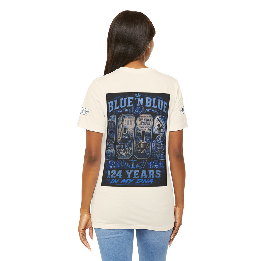 BE DIVINE™ Blue 'N Blue Cricket Greats Heritage Tee – Front & Back Collector Edition