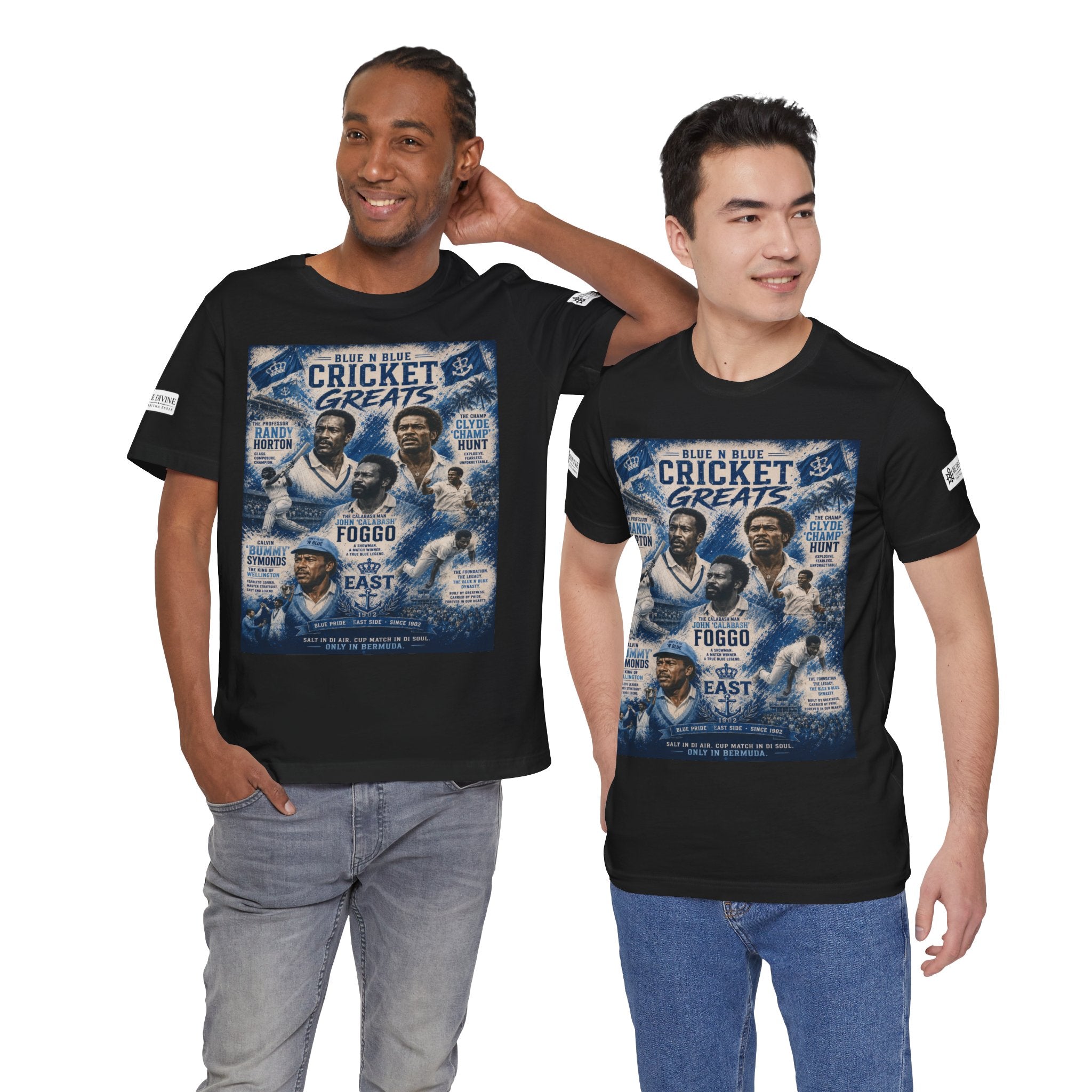 BE DIVINE™ Blue 'N Blue Cricket Greats Heritage Tee – Front & Back Collector Edition
