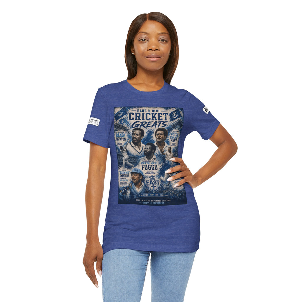 BE DIVINE™ Blue 'N Blue Cricket Greats Heritage Tee – Front & Back Collector Edition
