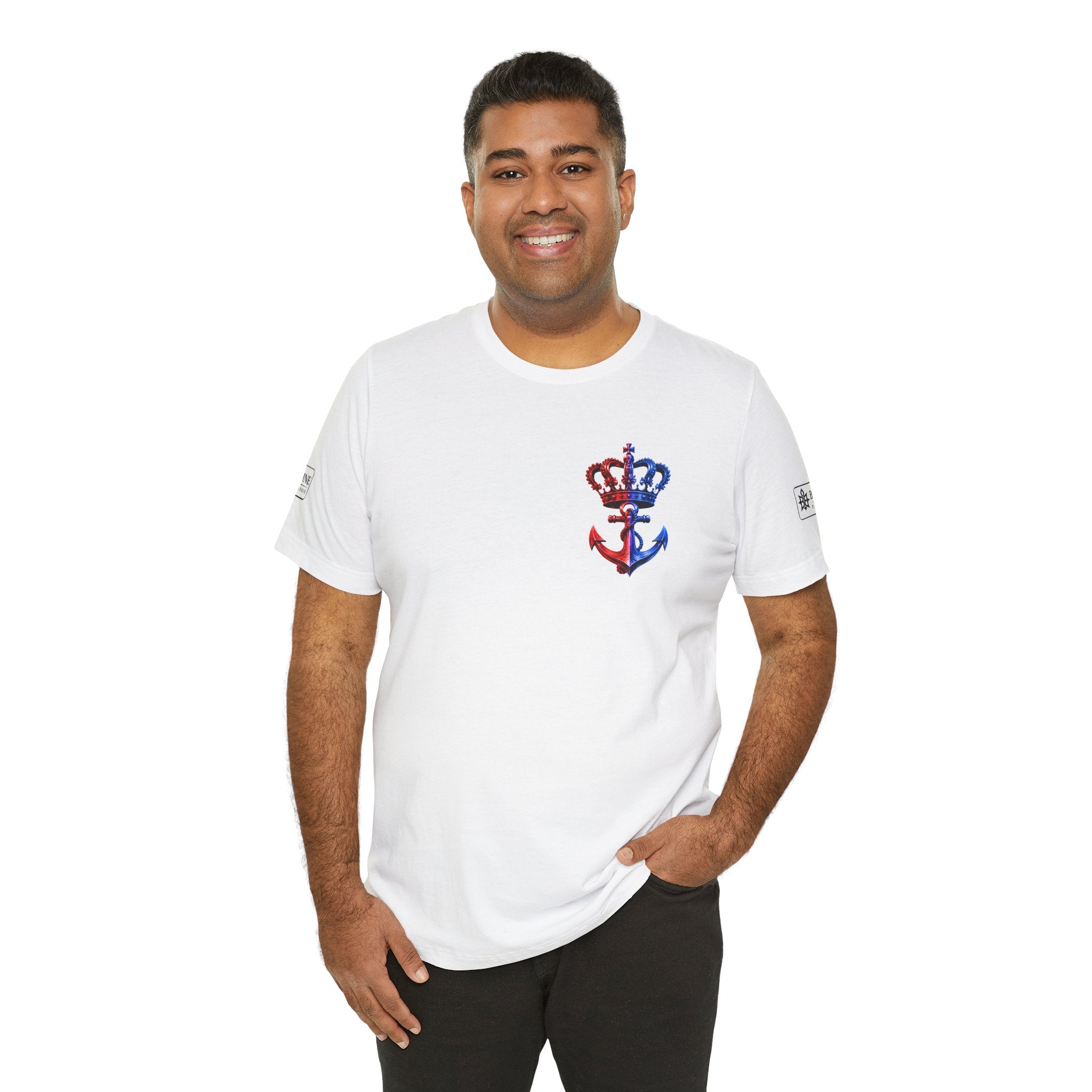 BE DIVINE™ Premium Minimal Crown 'N Anchor T-Shirt – Red 'N Blue Edition