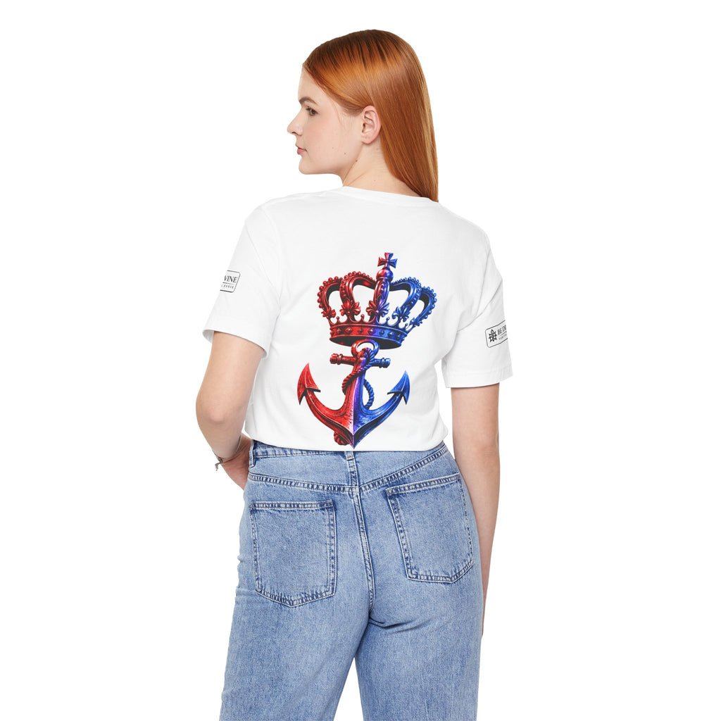 BE DIVINE™ Premium Minimal Crown 'N Anchor T-Shirt – Red 'N Blue Edition