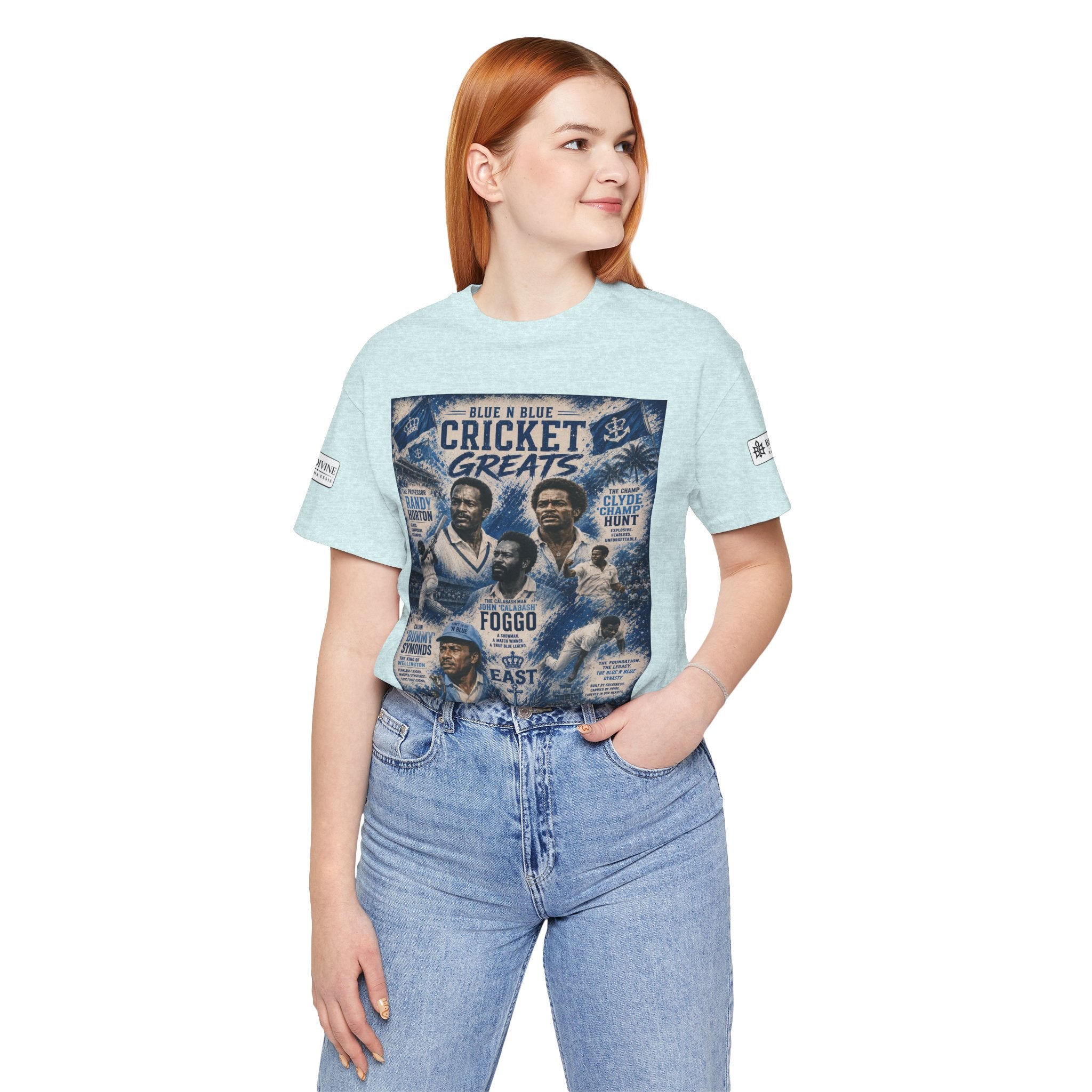 BE DIVINE™ Blue 'N Blue Cricket Greats Heritage Tee – Front & Back Collector Edition