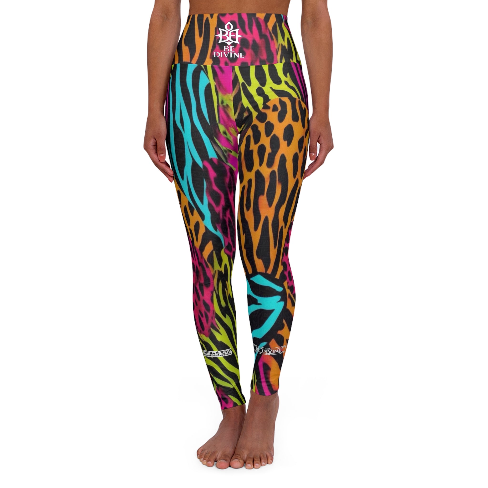BE DIVINE™ Neon Jungle High-Waisted Yoga Leggings - Bold Animal Patchwork | Sculpting Athleisure Wear by Tabitha Essie