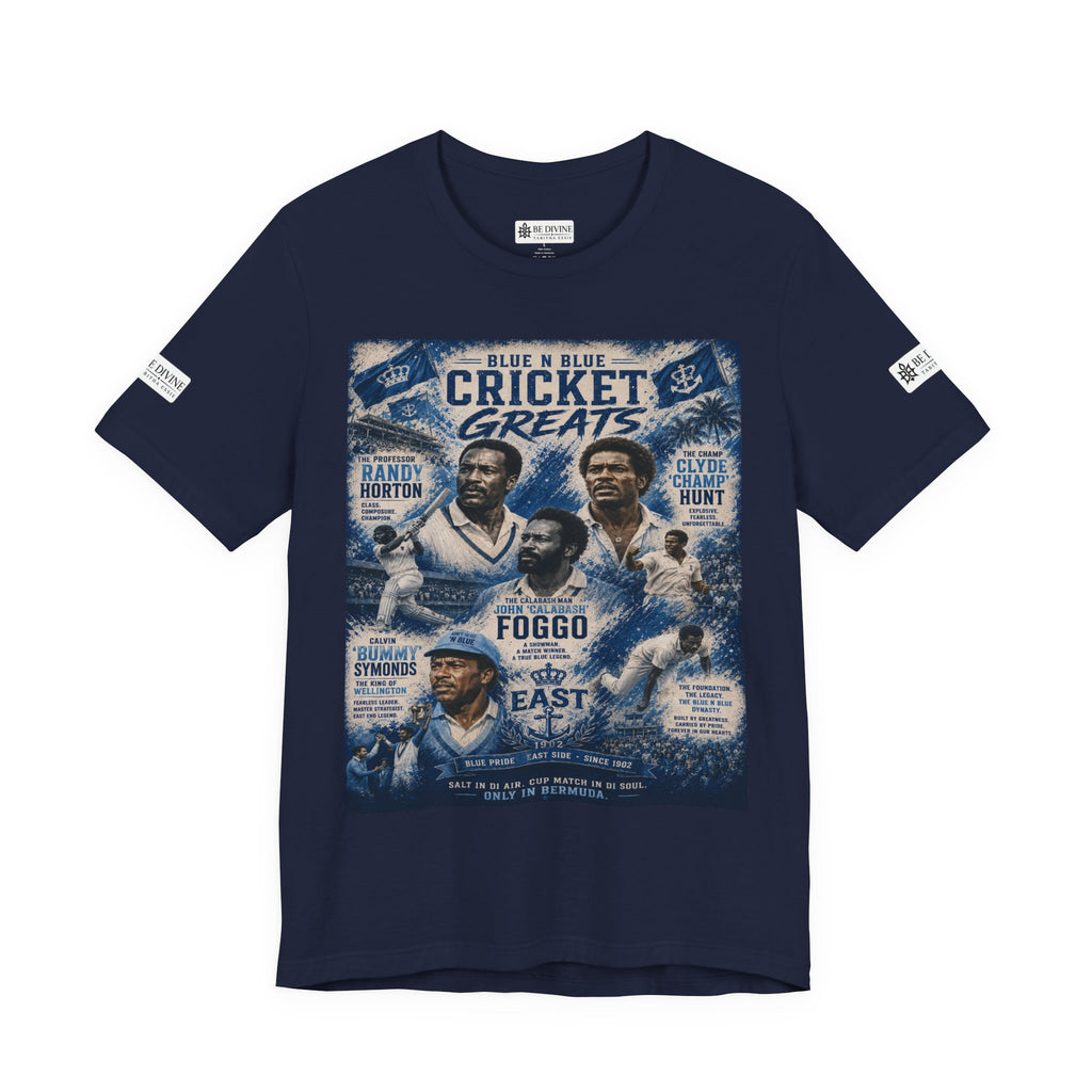 BE DIVINE™ Blue 'N Blue Cricket Greats Heritage Tee – Front & Back Collector Edition