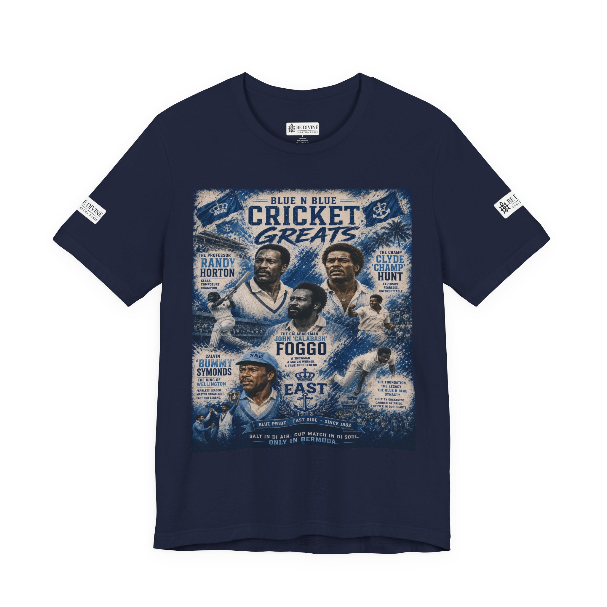 BE DIVINE™ Blue 'N Blue Cricket Greats Heritage Tee – Front & Back Collector Edition