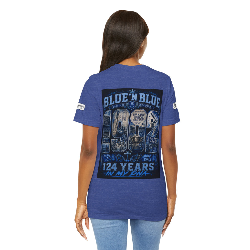 BE DIVINE™ Blue 'N Blue Cricket Greats Heritage Tee – Front & Back Collector Edition