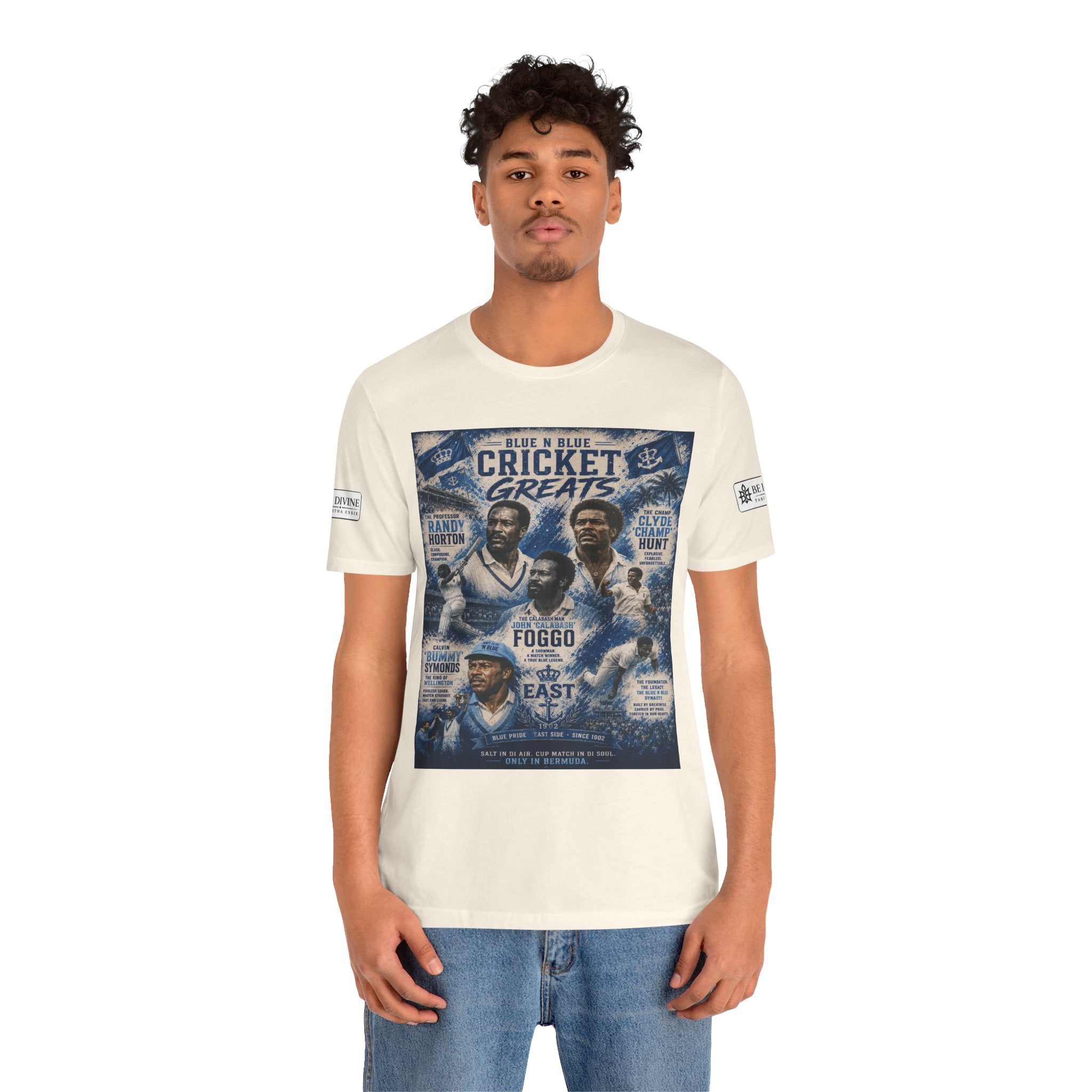 BE DIVINE™ Blue 'N Blue Cricket Greats Heritage Tee – Front & Back Collector Edition