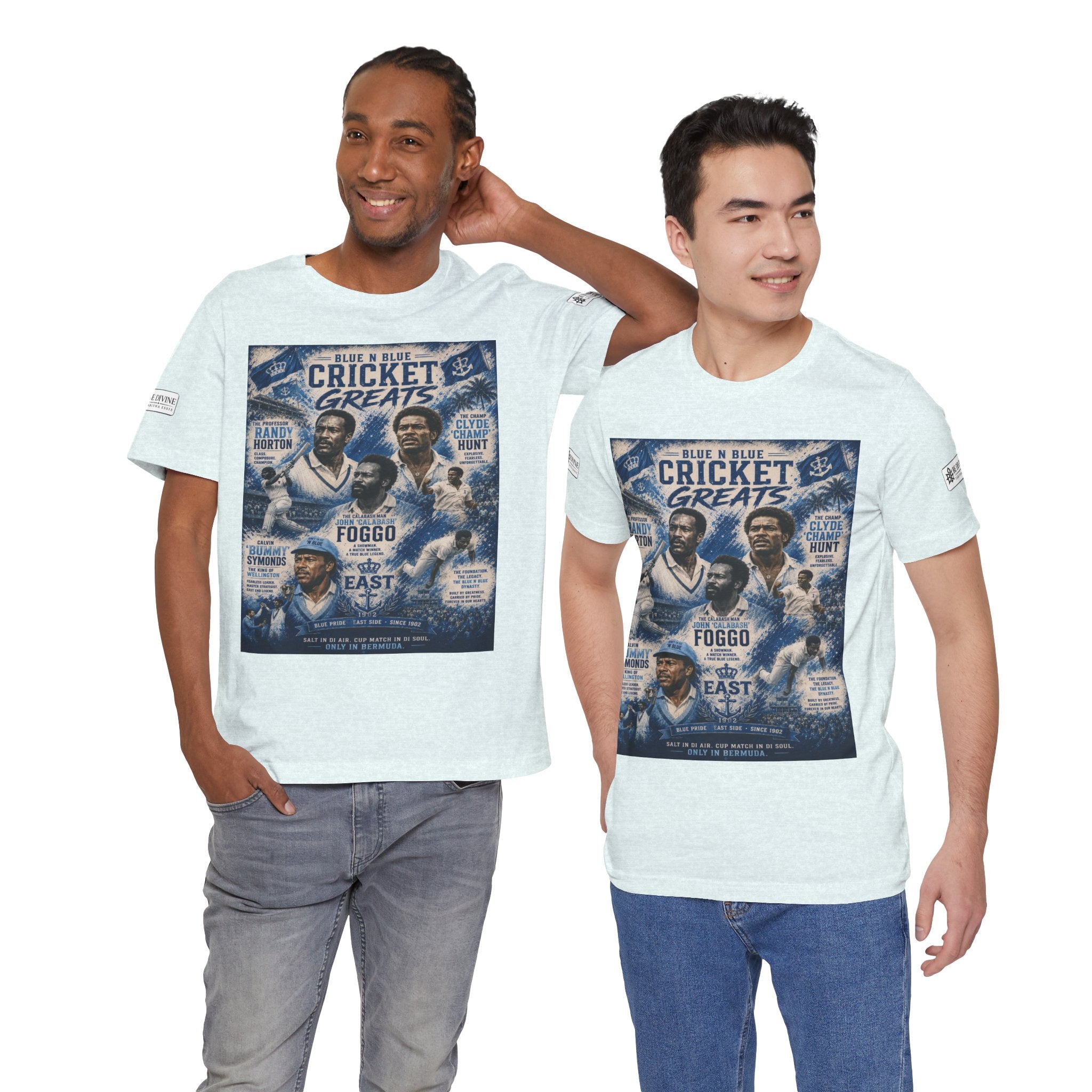 BE DIVINE™ Blue 'N Blue Cricket Greats Heritage Tee – Front & Back Collector Edition