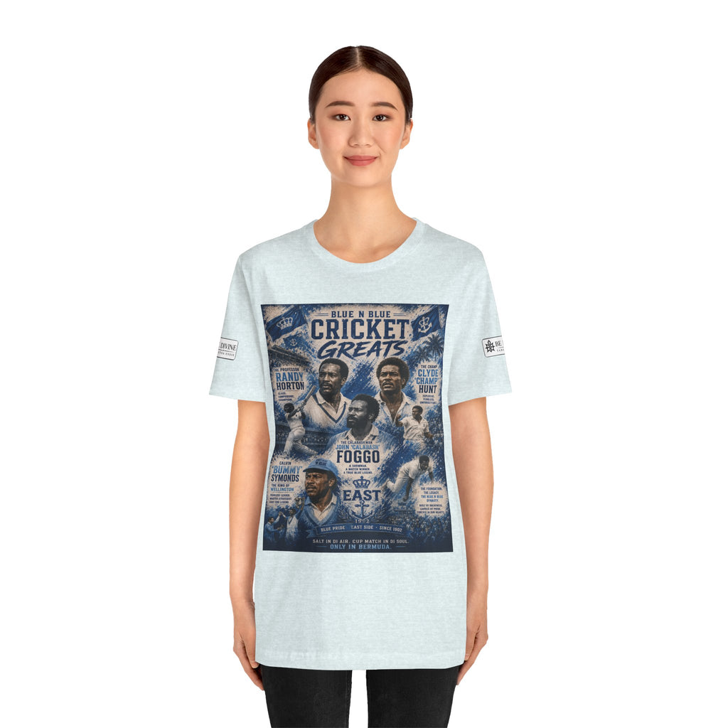 BE DIVINE™ Blue 'N Blue Cricket Greats Heritage Tee – Front & Back Collector Edition