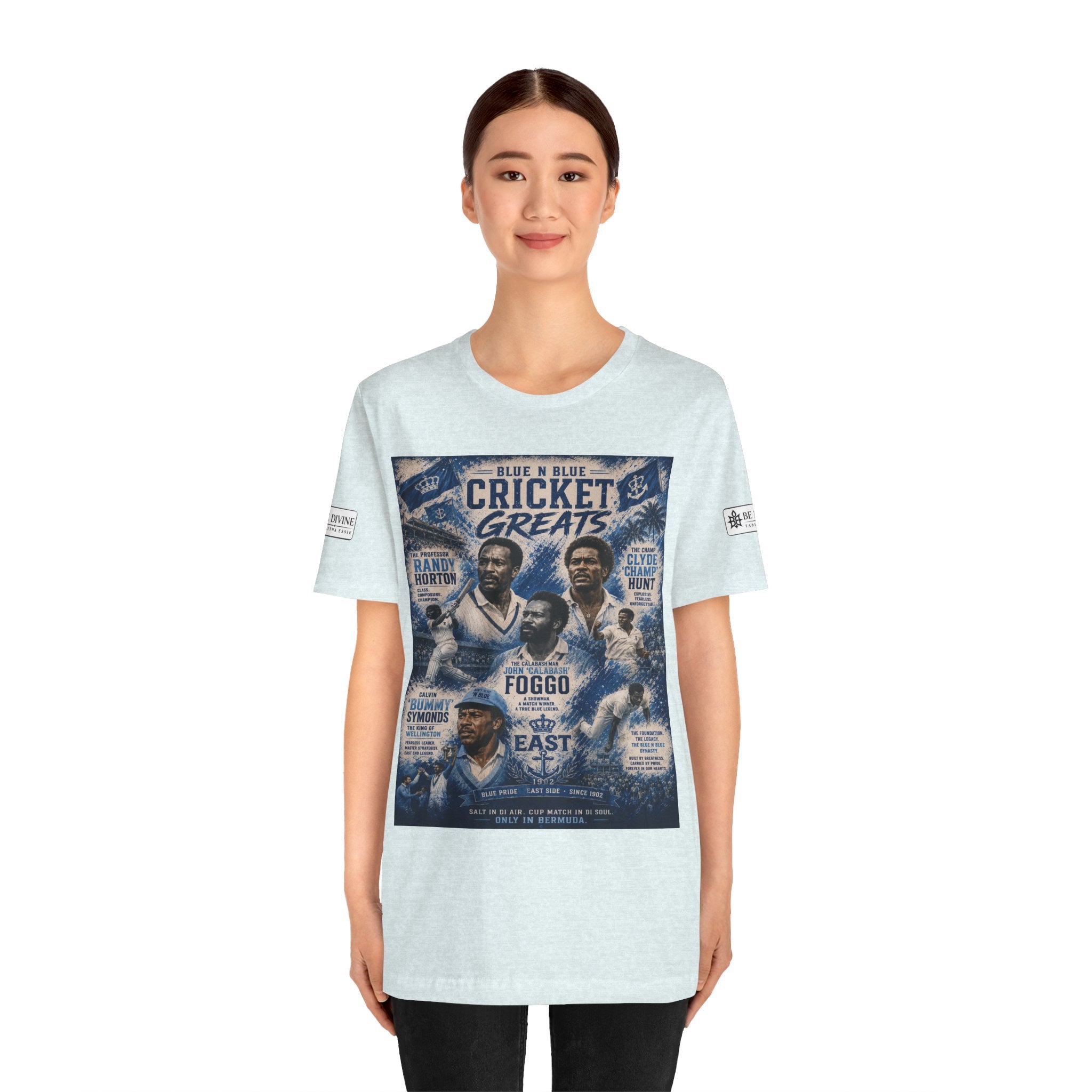 BE DIVINE™ Blue 'N Blue Cricket Greats Heritage Tee – Front & Back Collector Edition