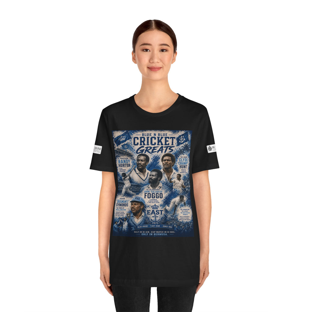 BE DIVINE™ Blue 'N Blue Cricket Greats Heritage Tee – Front & Back Collector Edition