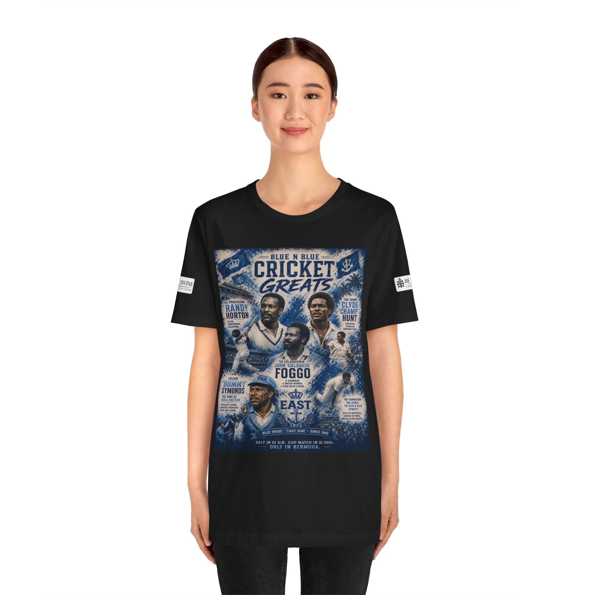 BE DIVINE™ Blue 'N Blue Cricket Greats Heritage Tee – Front & Back Collector Edition