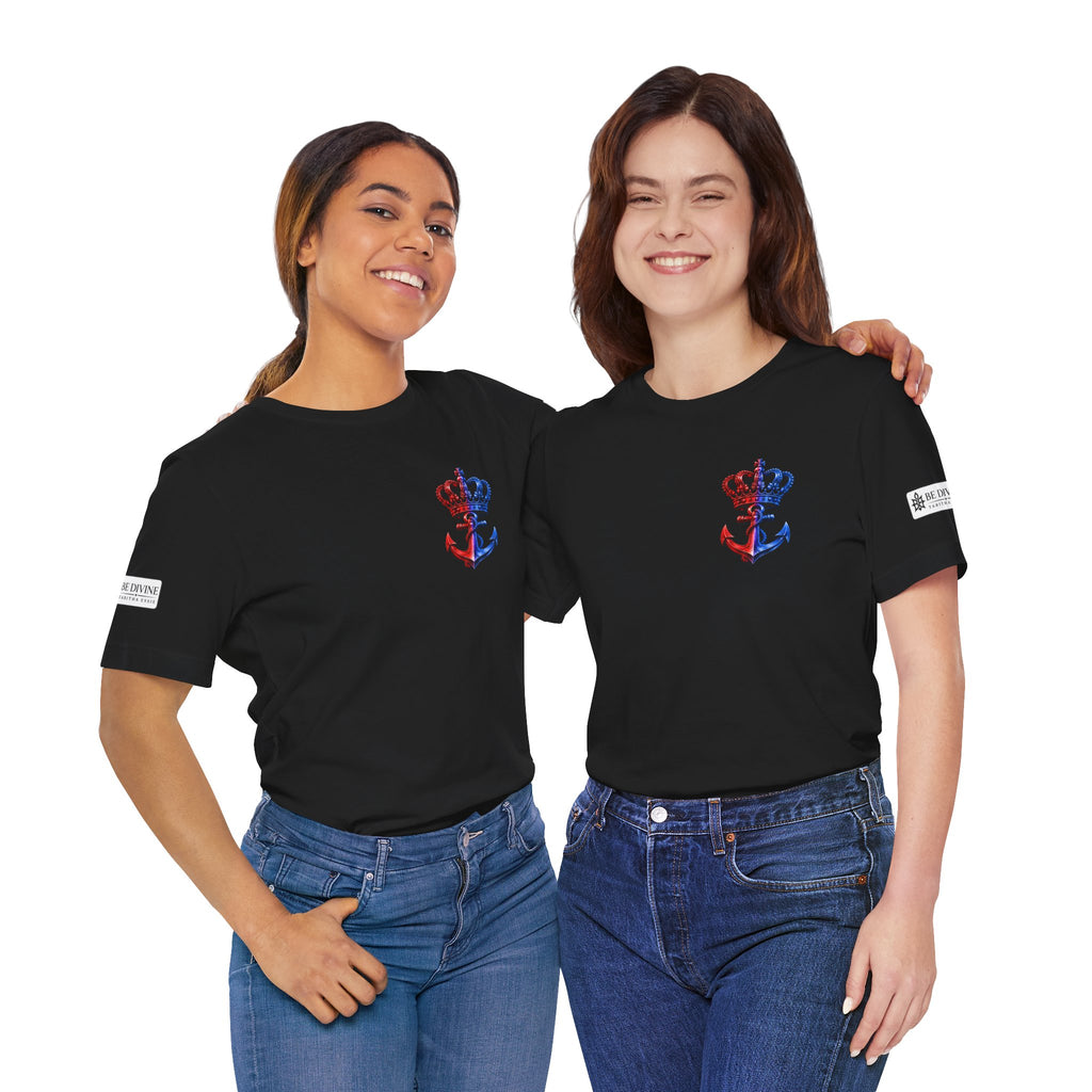 BE DIVINE™ Premium Minimal Crown 'N Anchor T-Shirt – Red 'N Blue Edition