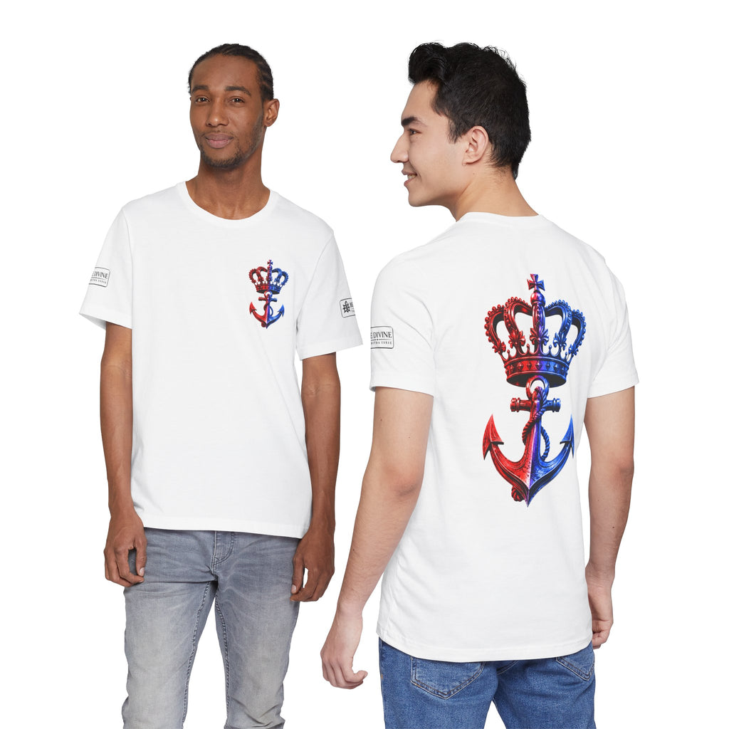 BE DIVINE™ Premium Minimal Crown 'N Anchor T-Shirt – Red 'N Blue Edition