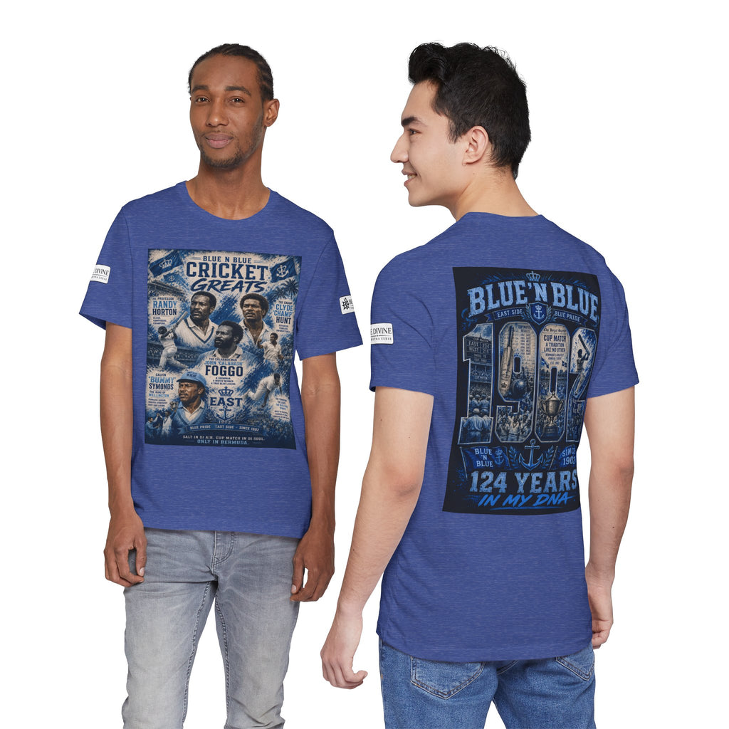 BE DIVINE™ Blue 'N Blue Cricket Greats Heritage Tee – Front & Back Collector Edition