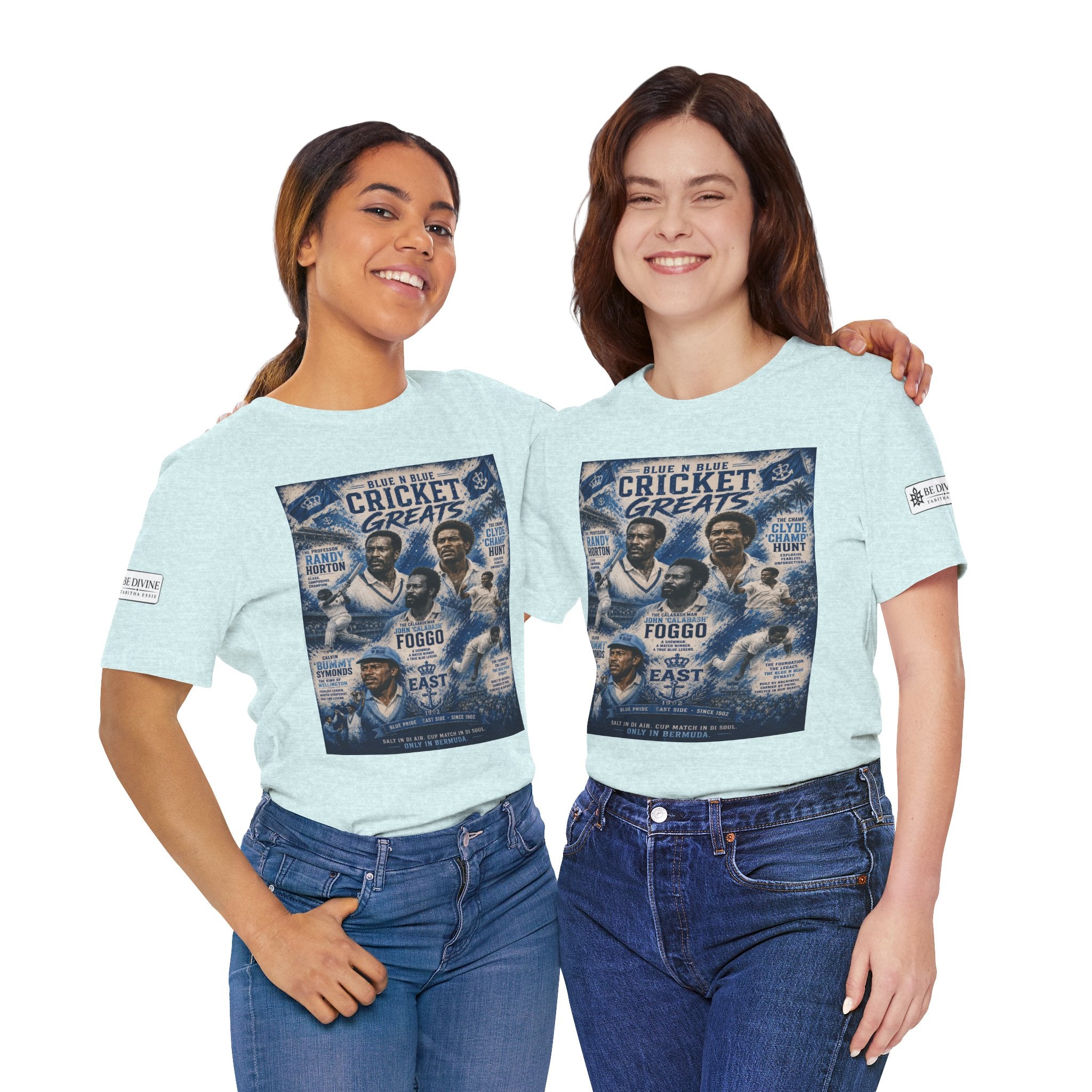 BE DIVINE™ Blue 'N Blue Cricket Greats Heritage Tee – Front & Back Collector Edition