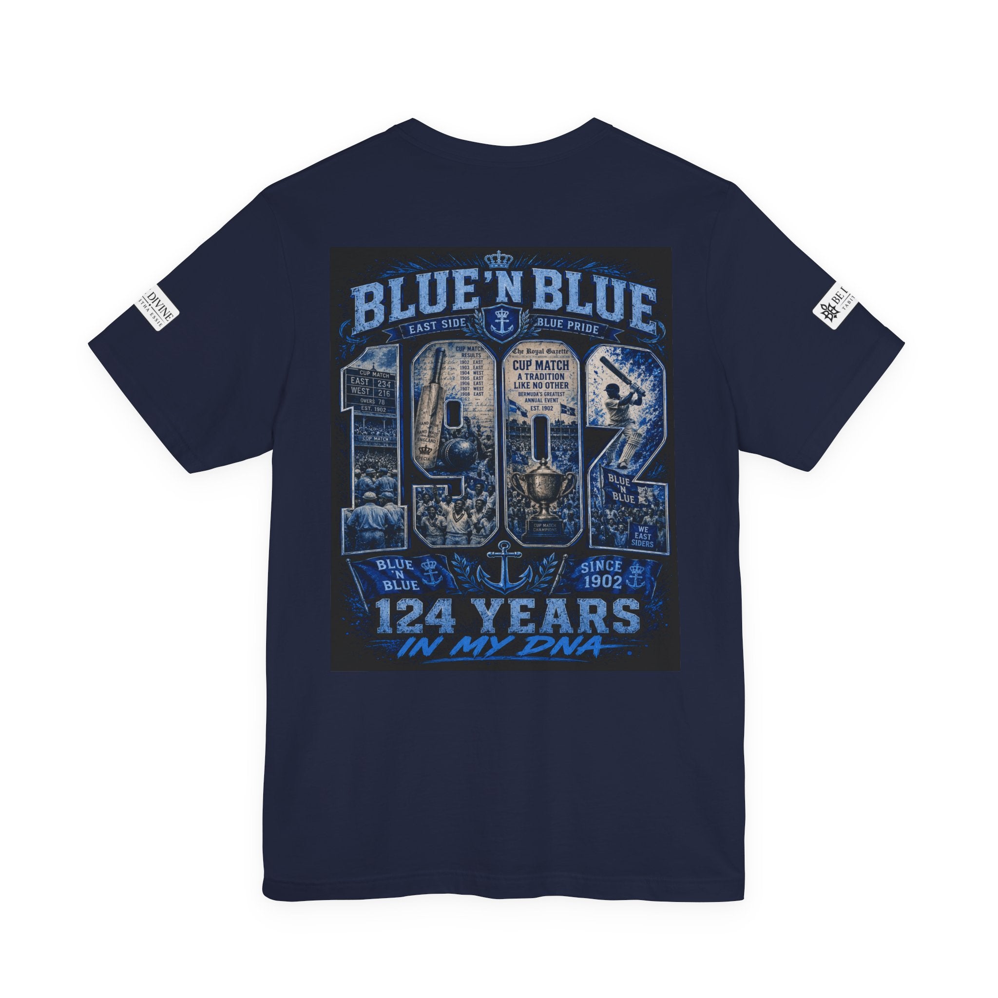BE DIVINE™ Blue 'N Blue Cricket Greats Heritage Tee – Front & Back Collector Edition